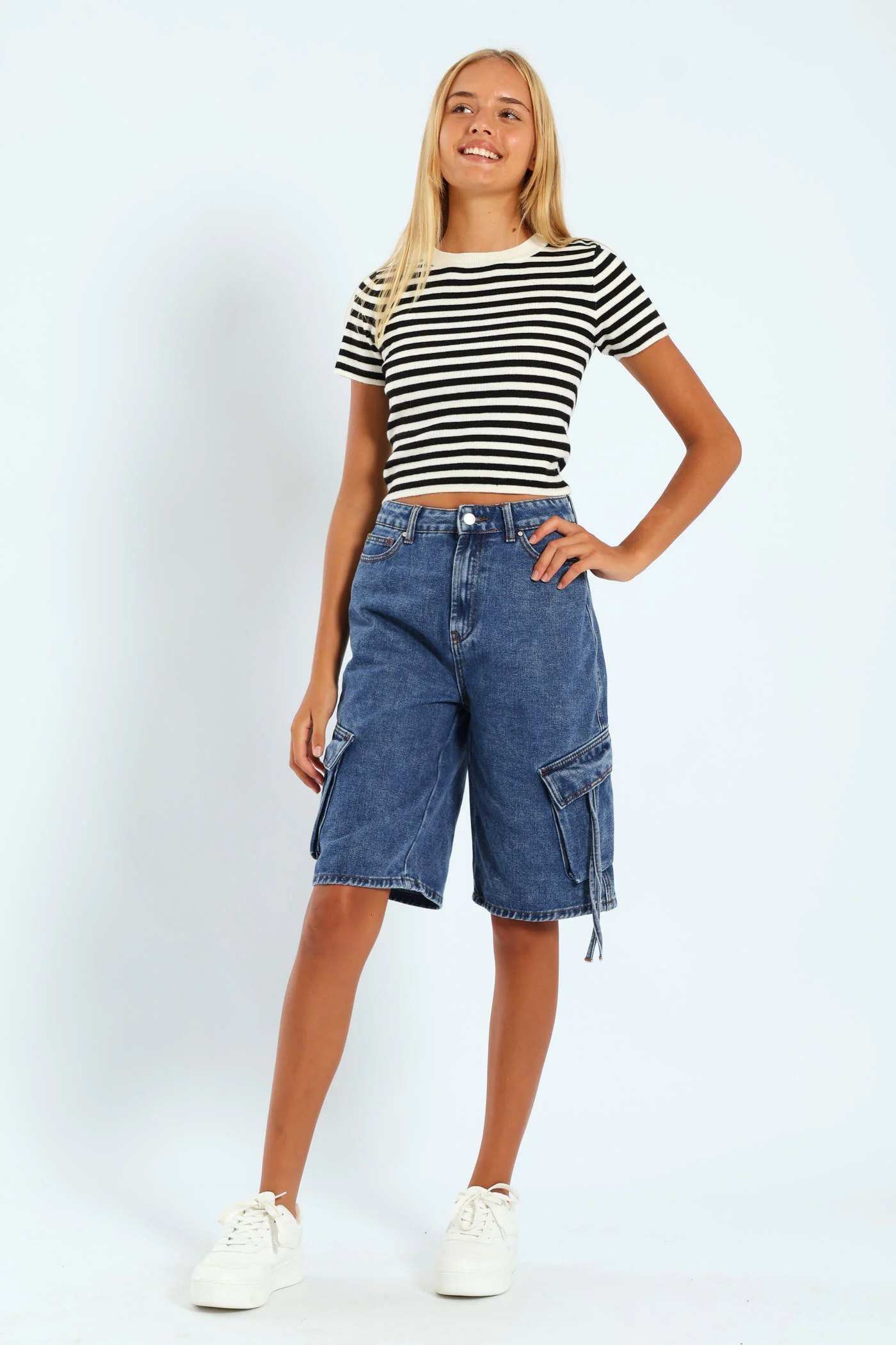 Girls Cargo Bermuda Shorts - Dark Blue - Image 2