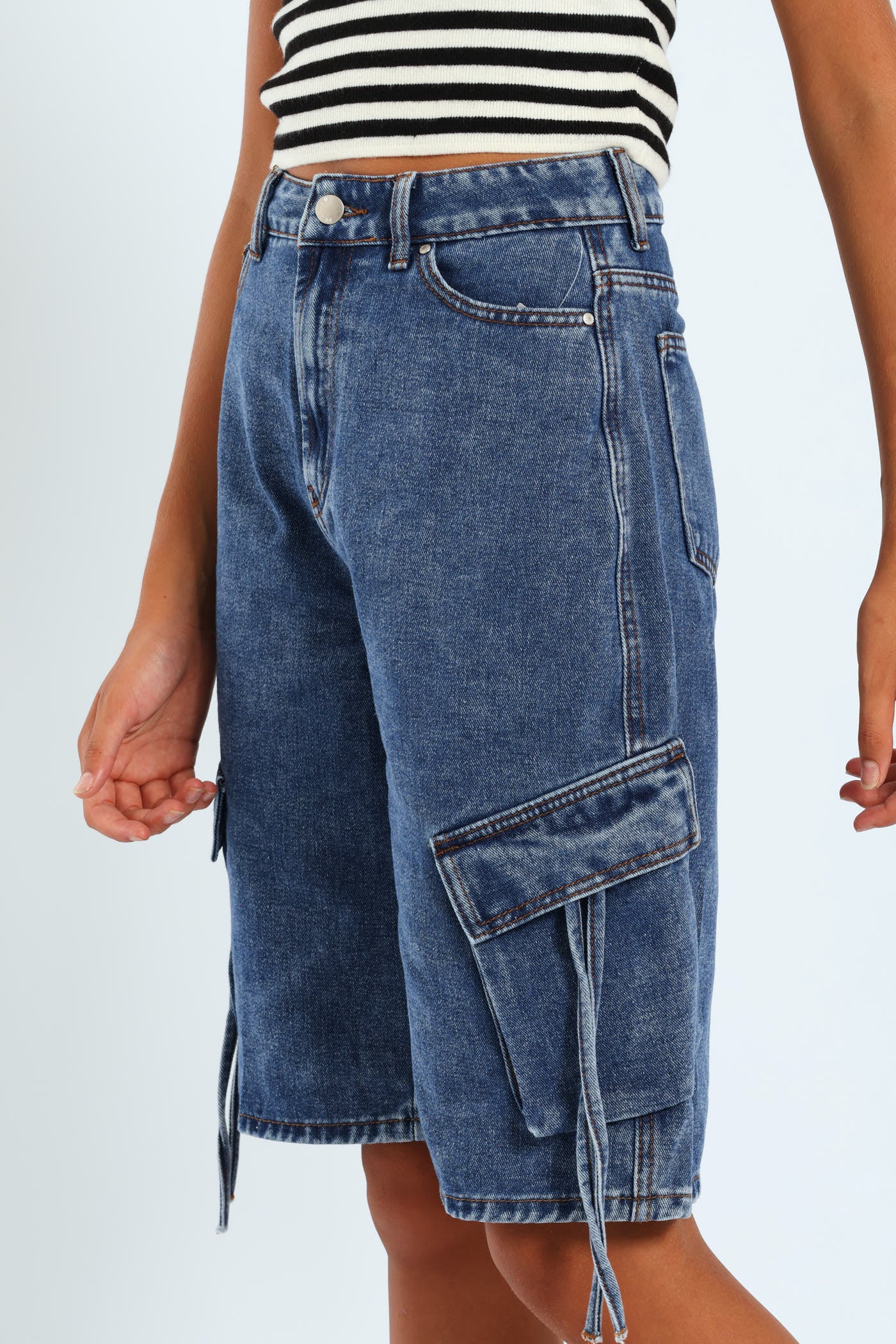 Girls Cargo Bermuda Shorts - Dark Blue - Image 3