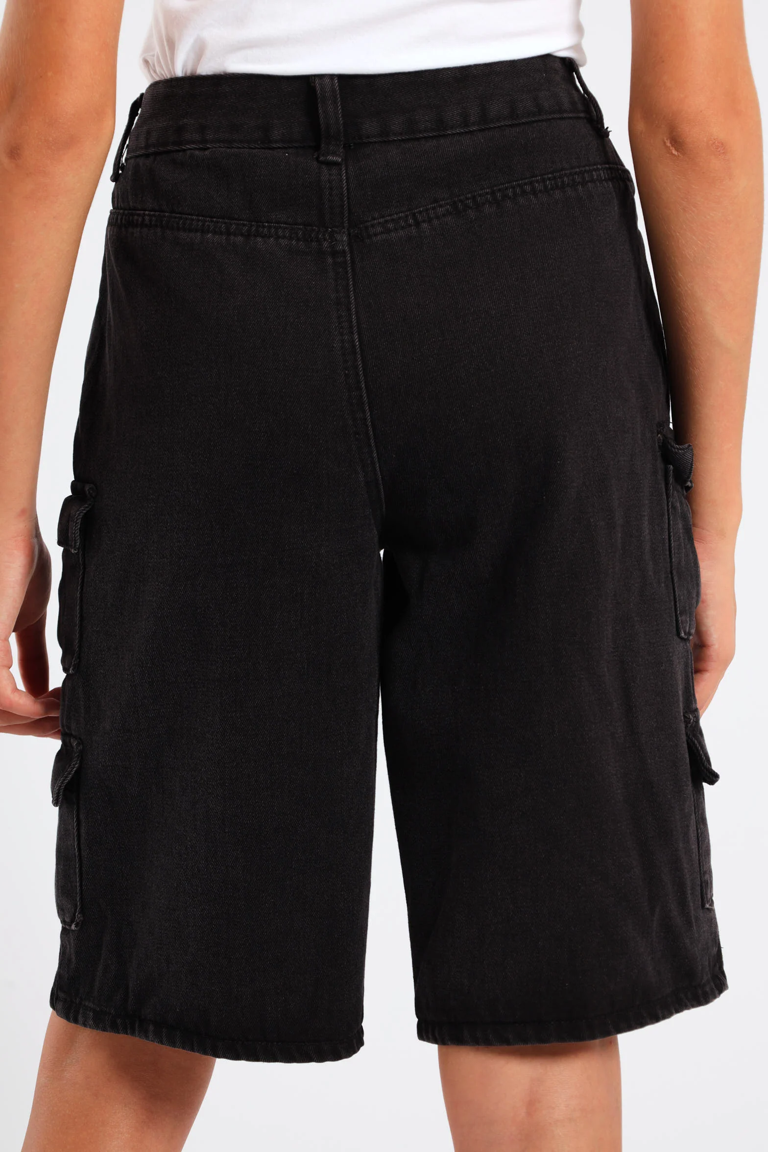 Girls Cargo Denim Jorts - Black - Image 4