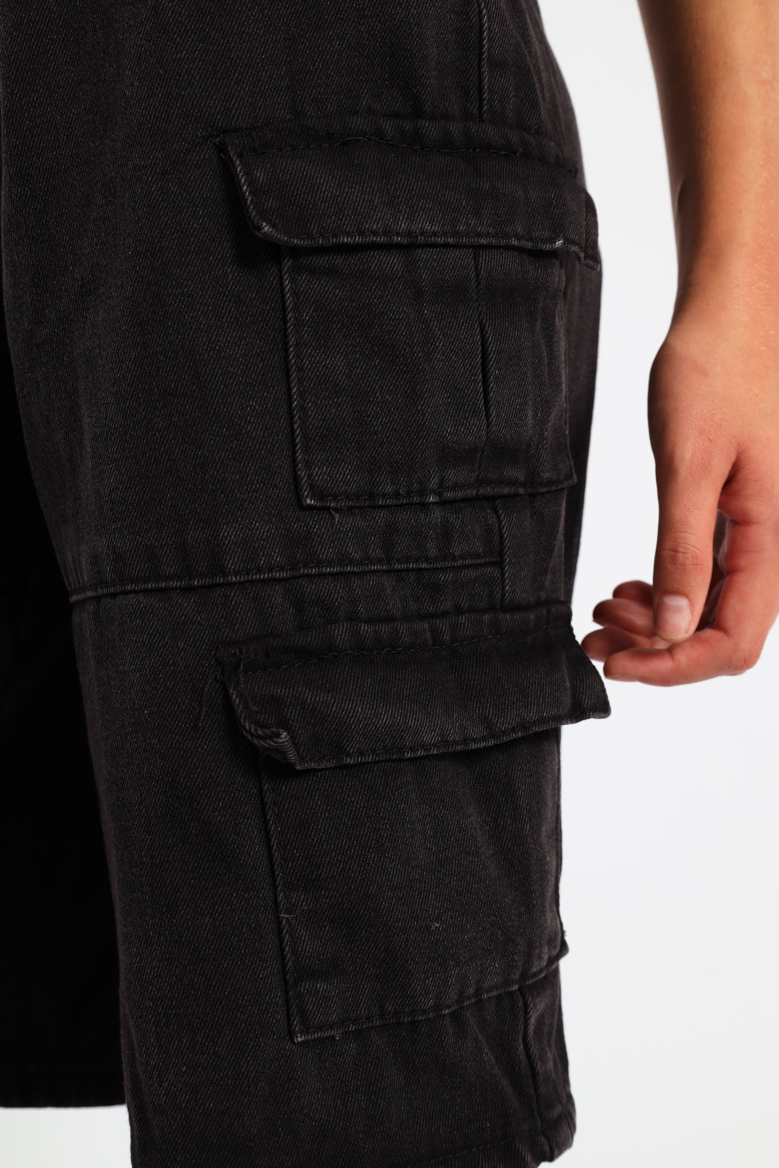 Girls Cargo Denim Jorts - Black - Image 5