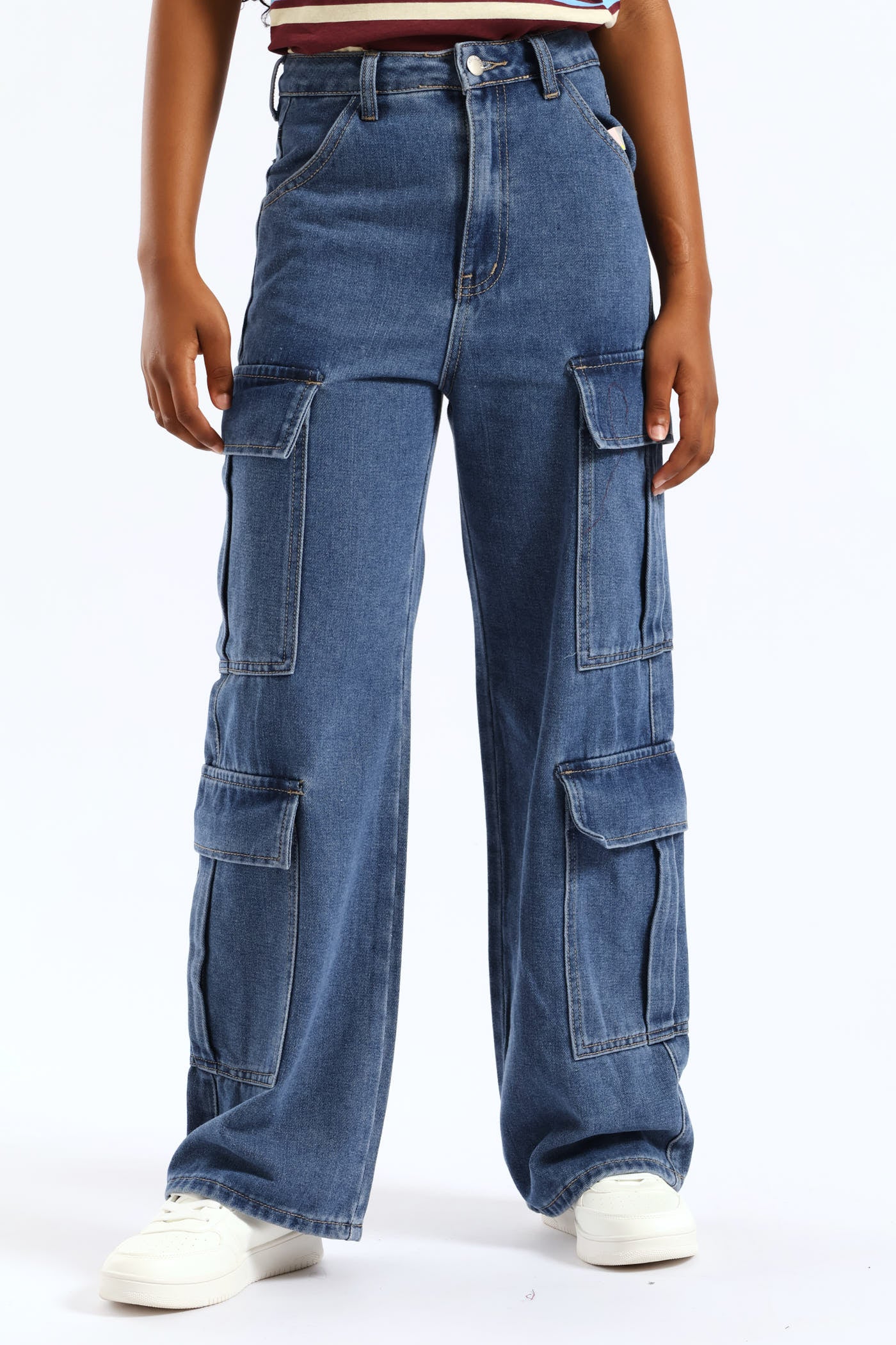 Girls Cargo Denim - Dark Blue - Image 2