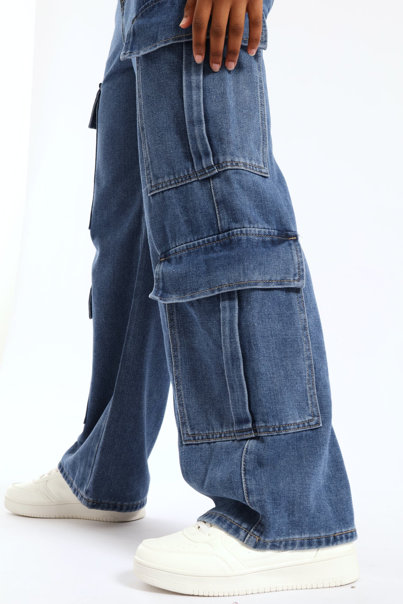Girls Cargo Denim - Dark Blue - Image 3
