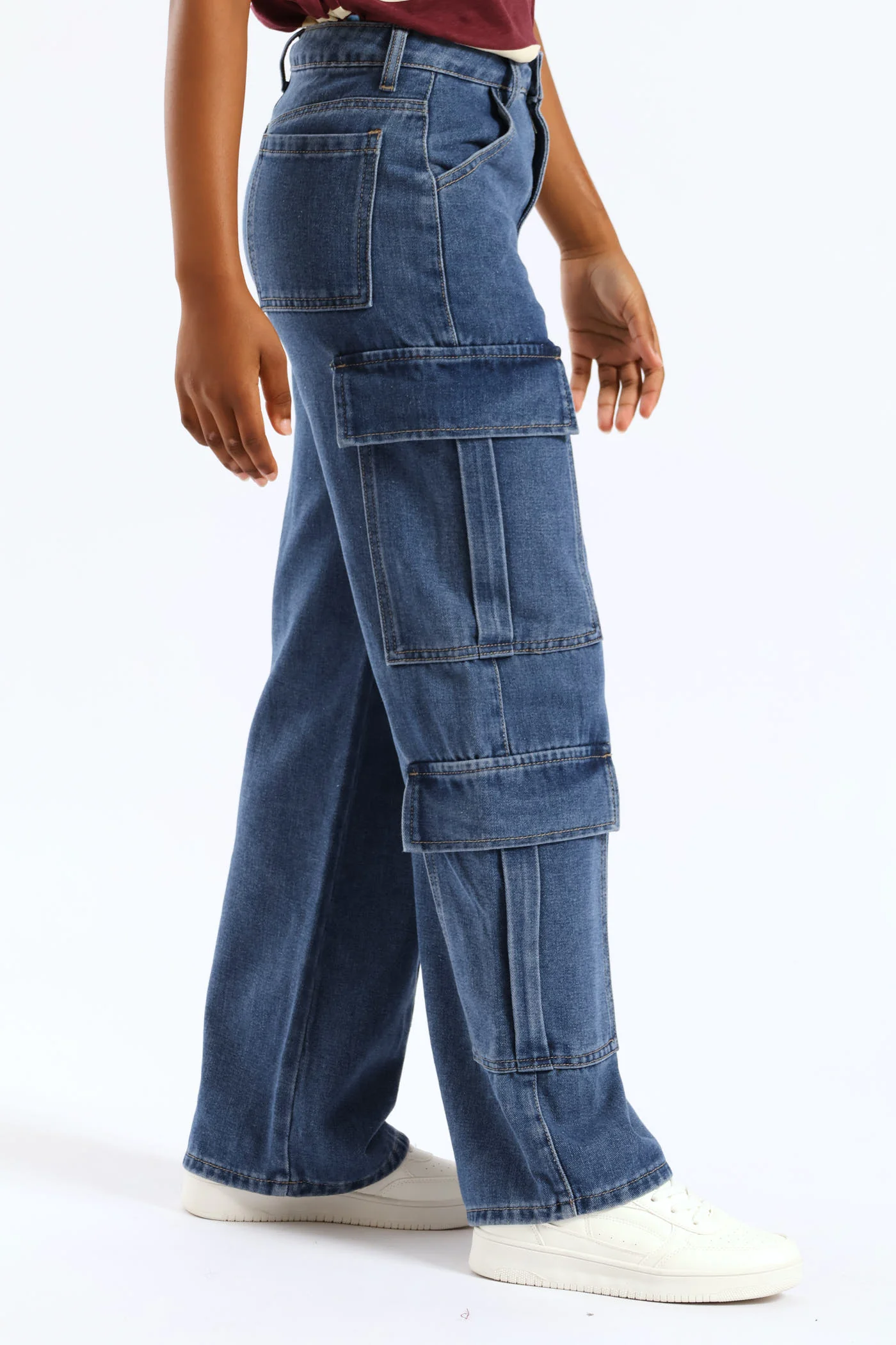 Girls Cargo Denim - Dark Blue - Image 4