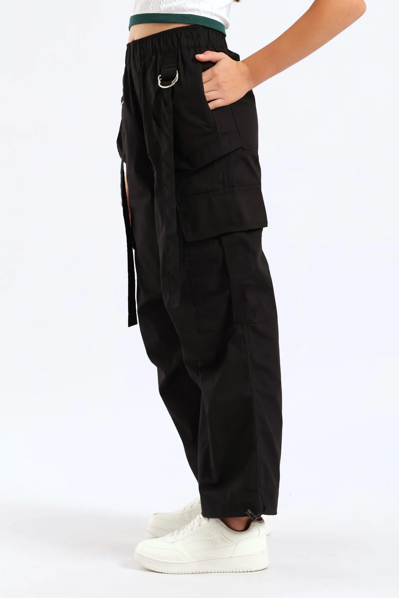 Girls Cargo Parachute Pants - Black - Image 3