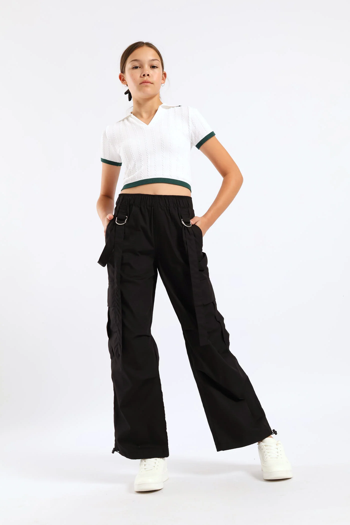 Girls Cargo Parachute Pants - Black - Image 5