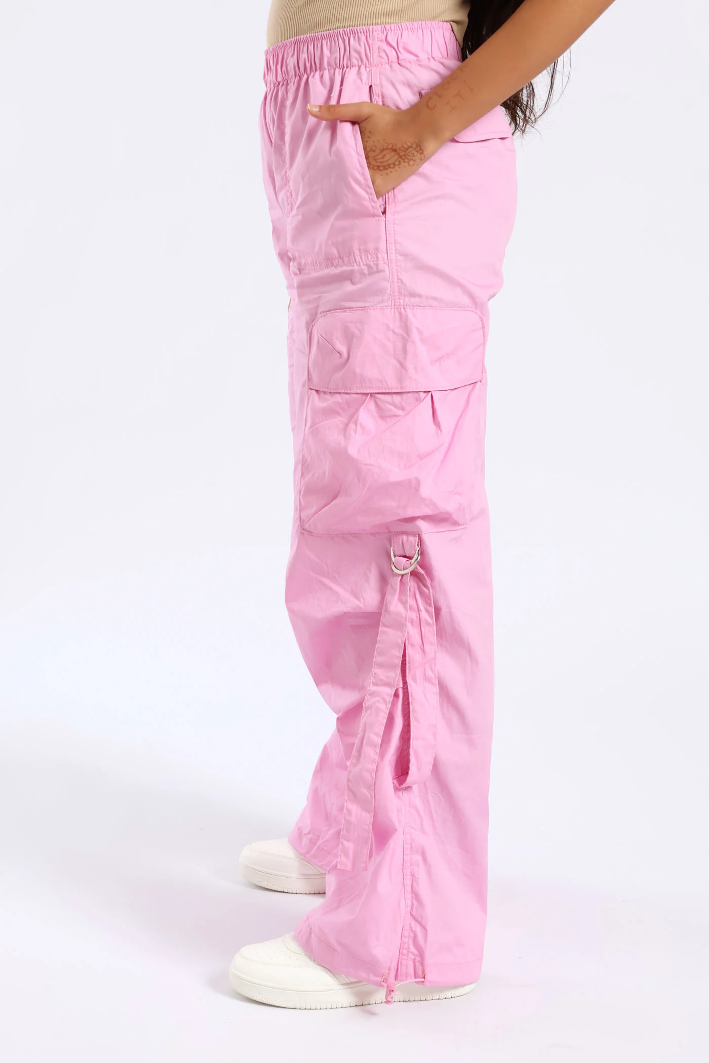 Girls Cargo Parachute Pants - Pink - Image 2