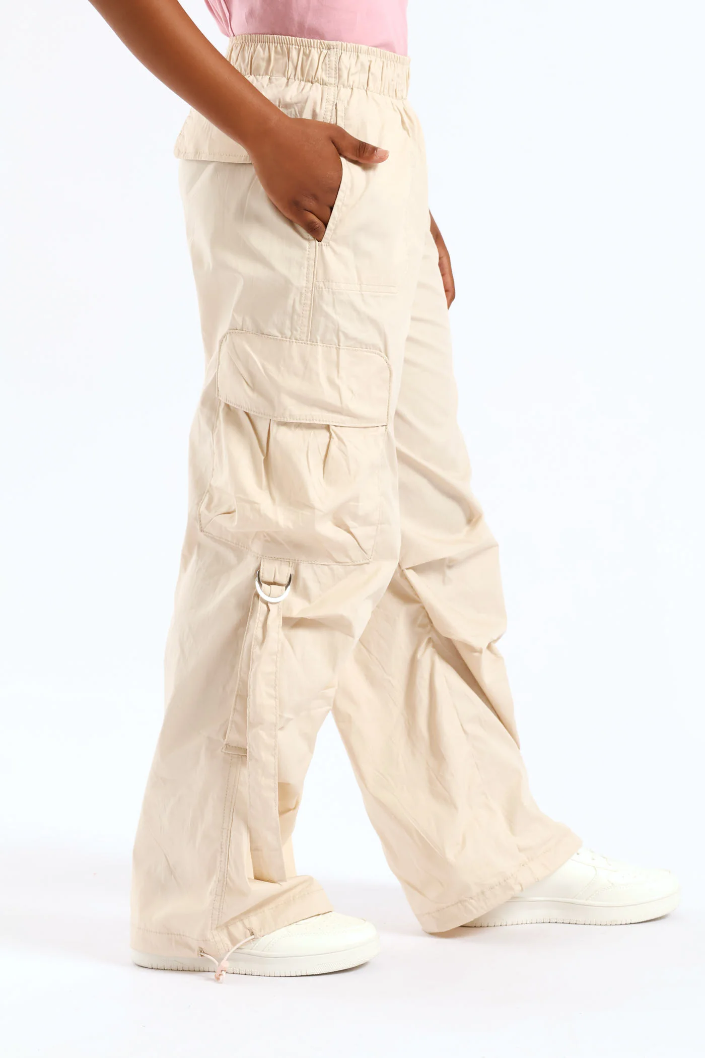 Girls Cargo Parachute Pants - Stone - Image 2