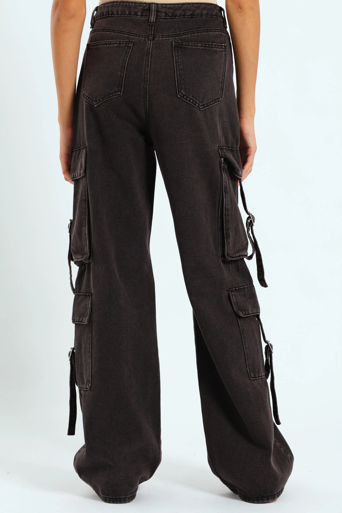 Girls Cargo Straps Denim - Charcoal - Image 3