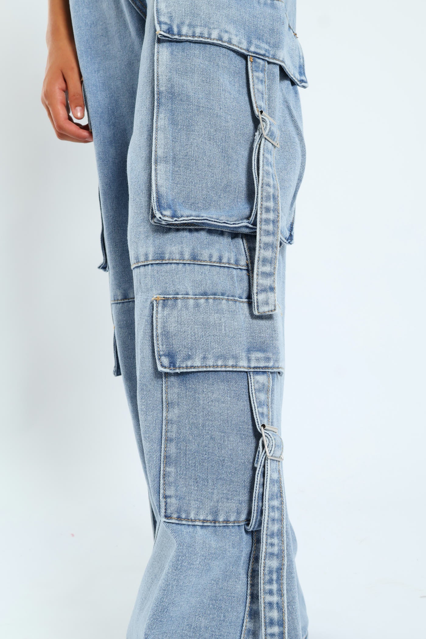 Girls Cargo Straps Denim - Light Blue - Image 2