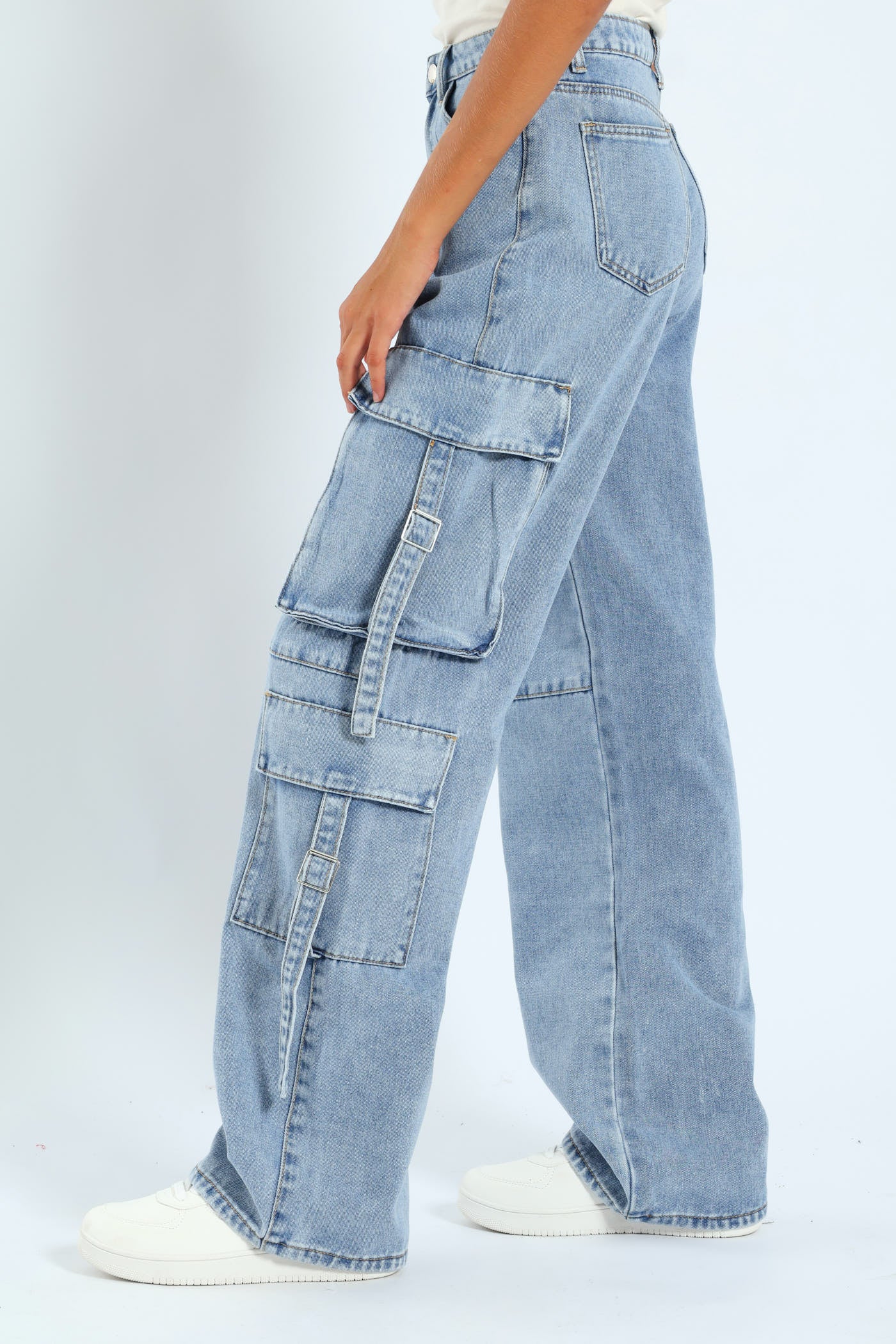 Girls Cargo Straps Denim - Light Blue - Image 3