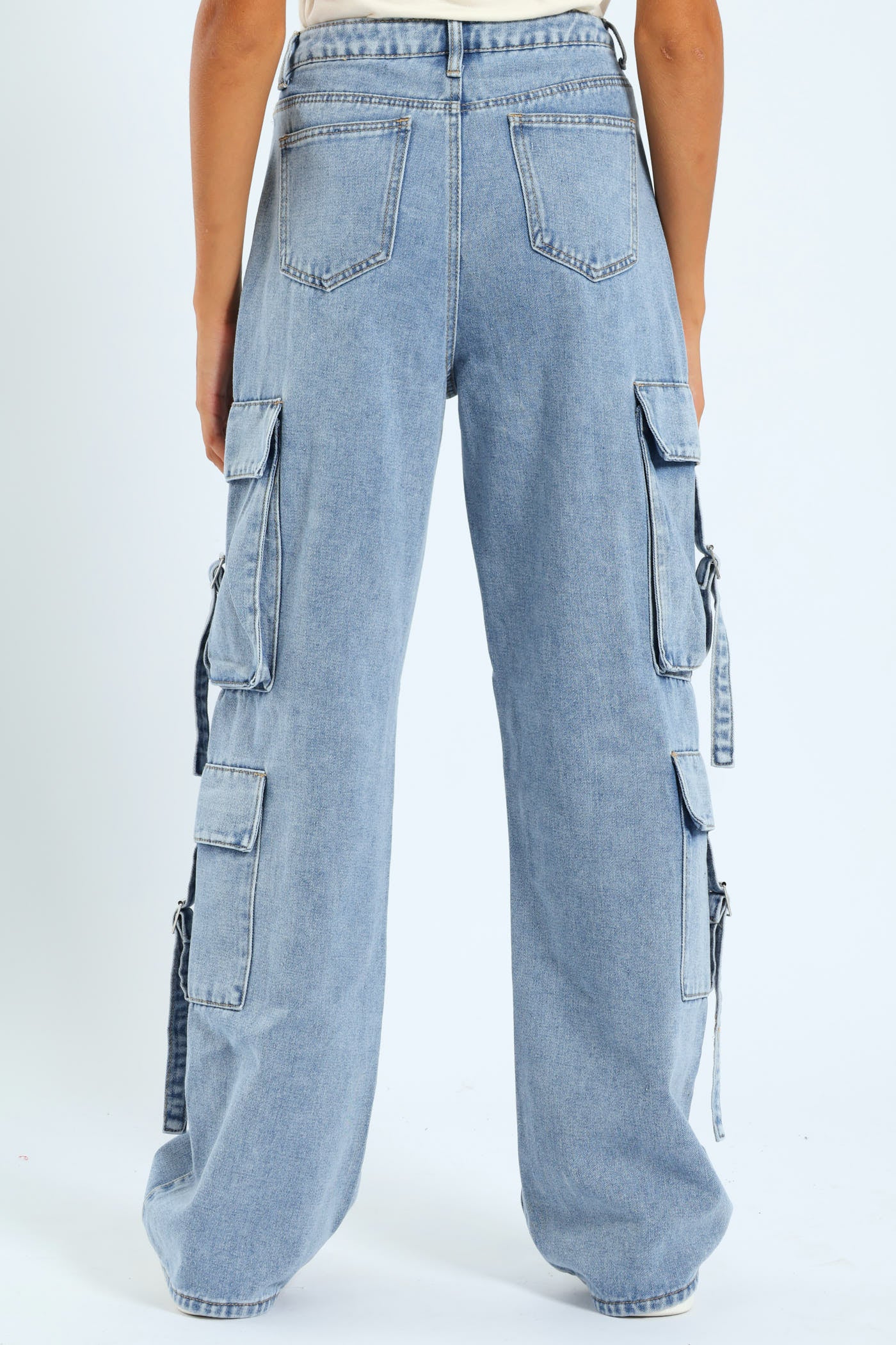 Girls Cargo Straps Denim - Light Blue - Image 4