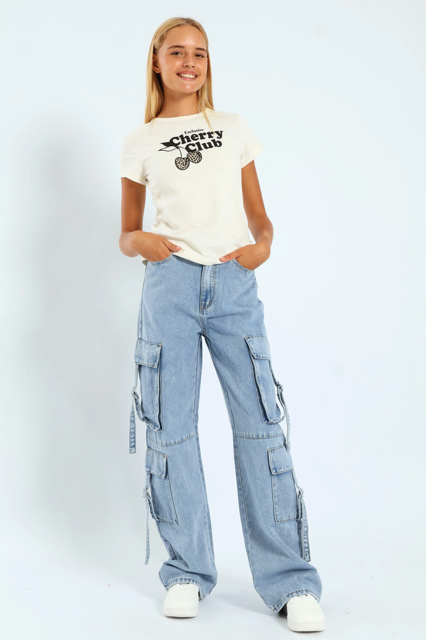 Girls Cargo Straps Denim - Light Blue - Image 5