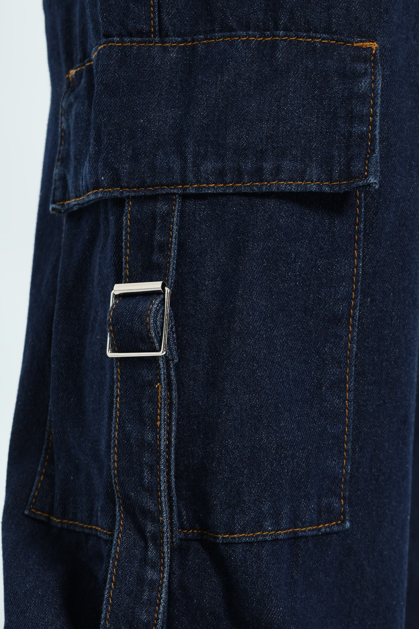 Girls Cargo Straps Raw Denim - Dark Blue - Image 6
