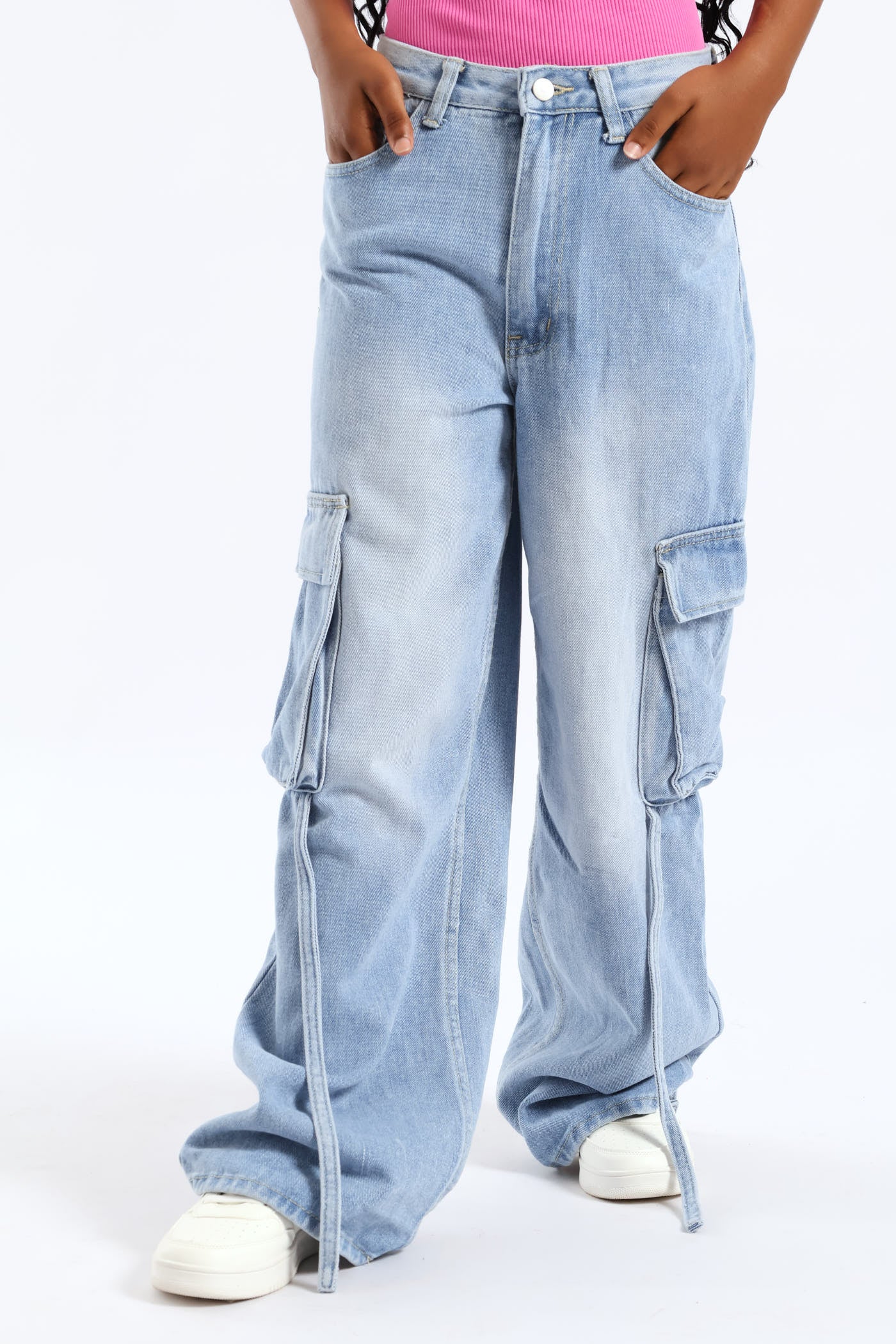 Girls Cargo Utility Denim - Light Blue - Image 3