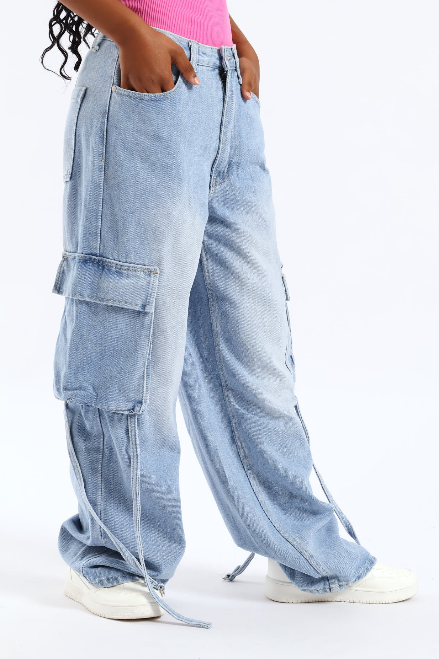 Girls Cargo Utility Denim - Light Blue - Image 4