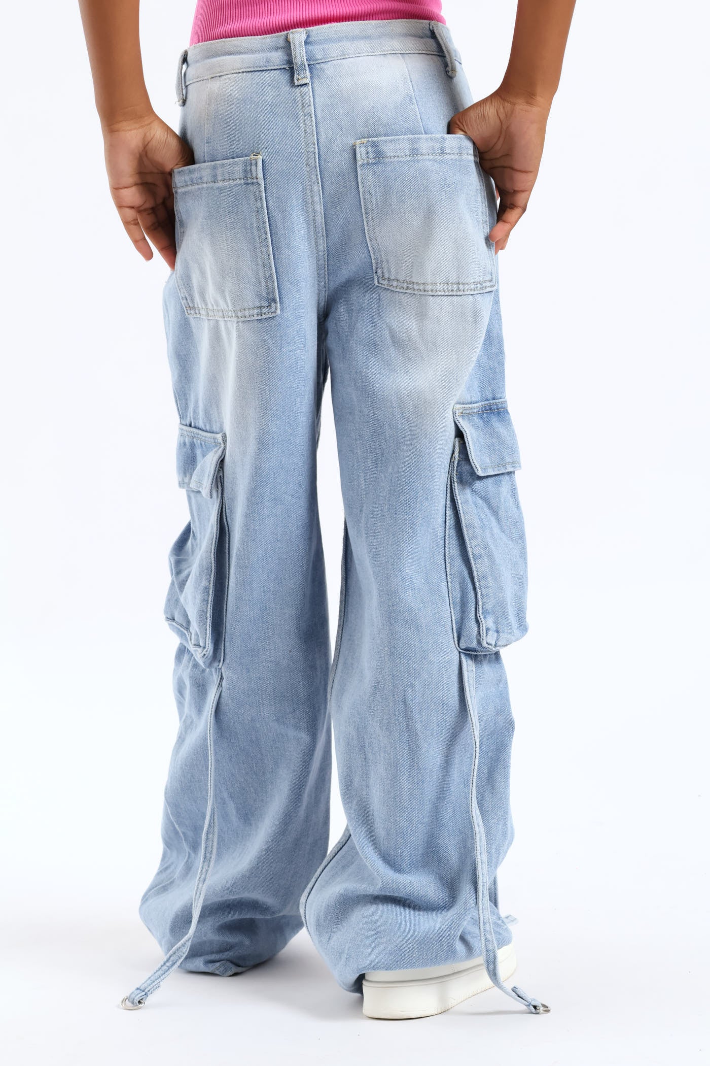 Girls Cargo Utility Denim - Light Blue - Image 5