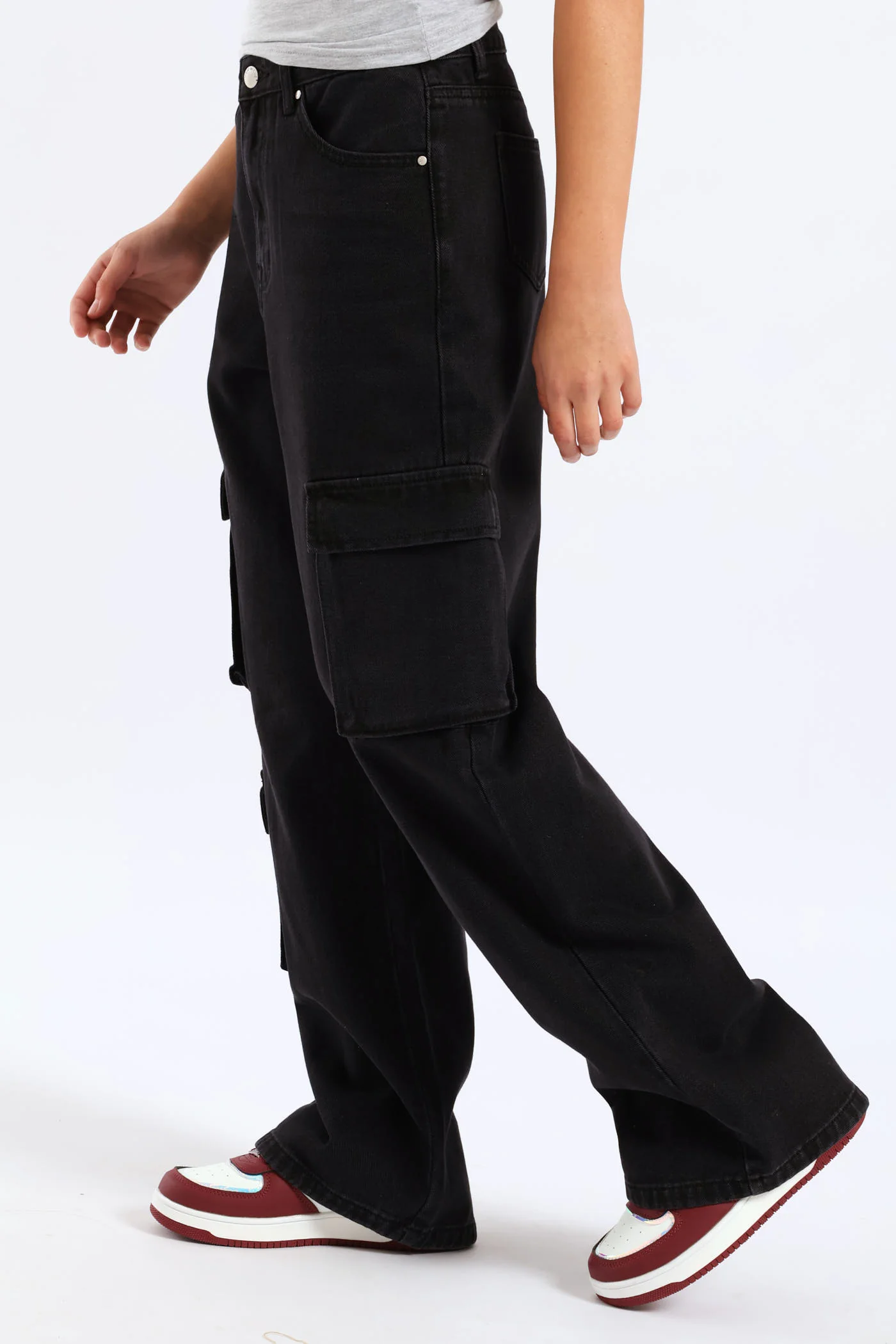 Girls Cargo Wide Leg Denim - Charcoal - Image 3