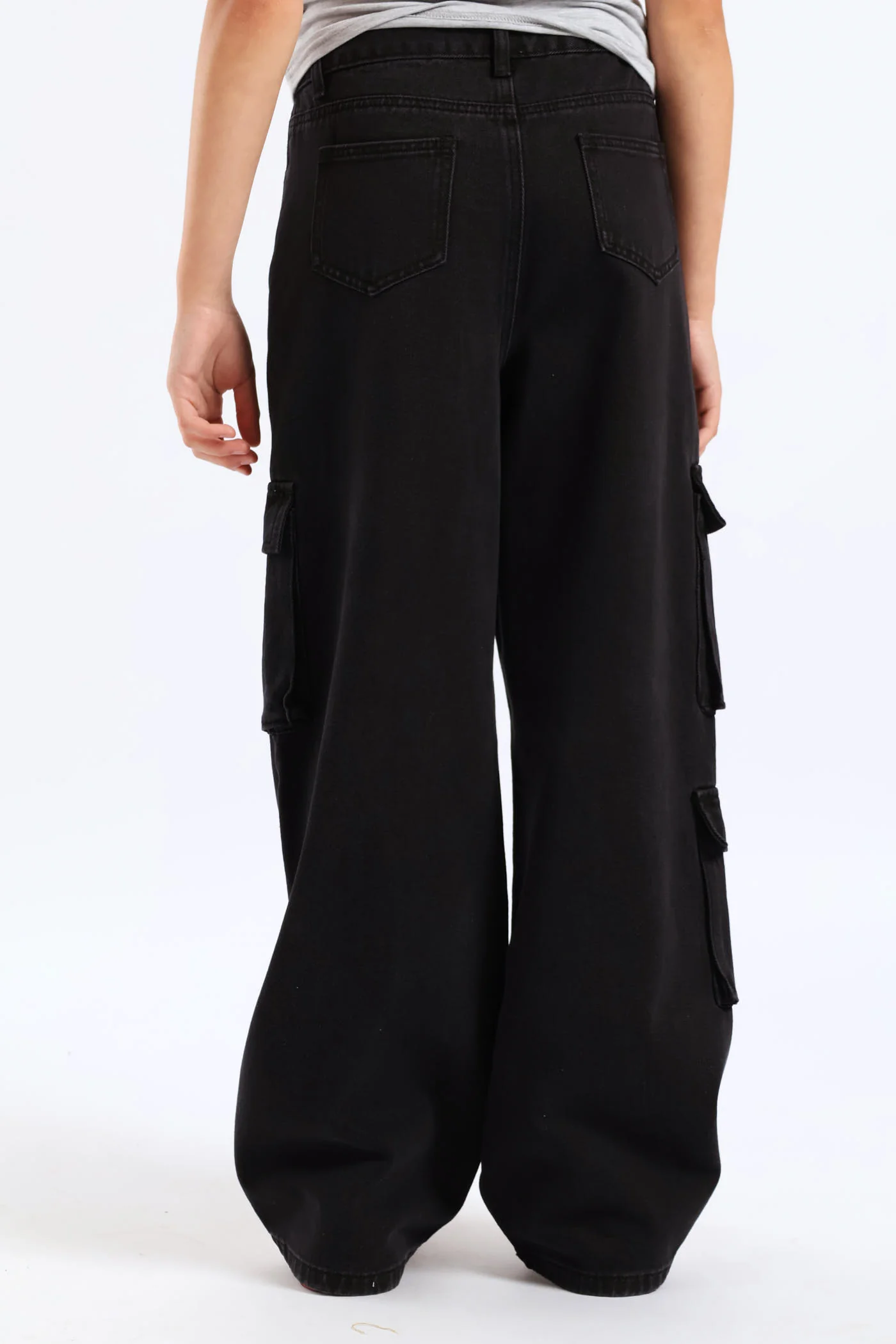 Girls Cargo Wide Leg Denim - Charcoal - Image 4