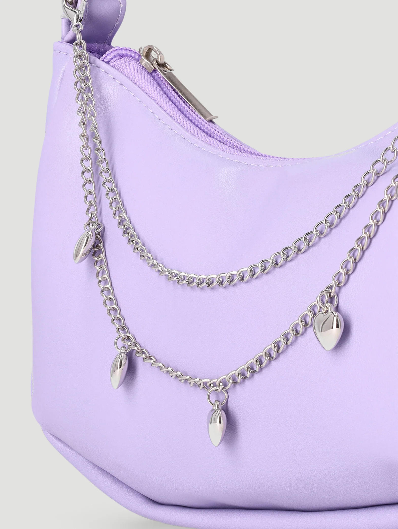 Girls Chain Half Moon Shoulder Bag - Lilac - Image 2