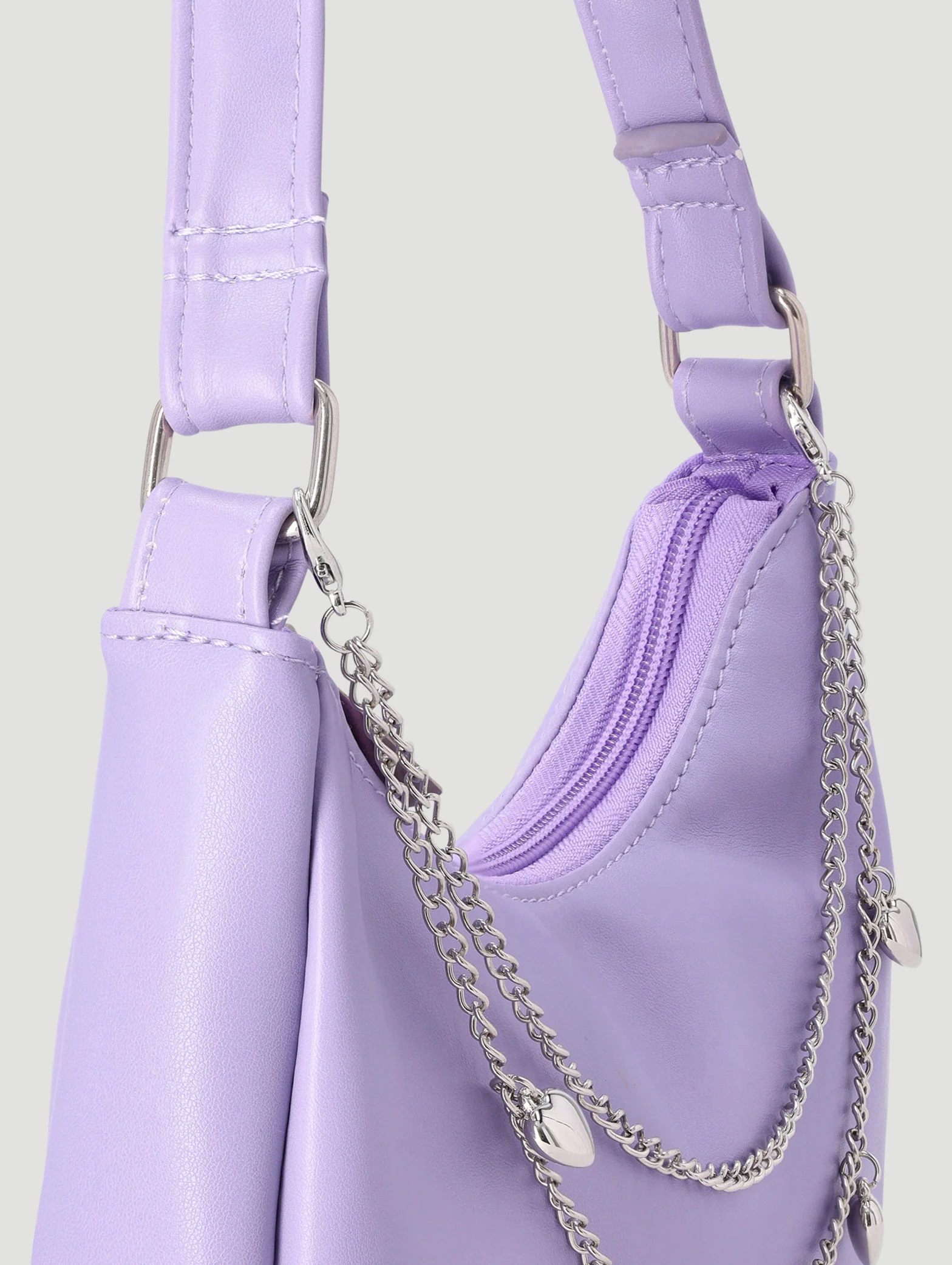 Girls Chain Half Moon Shoulder Bag - Lilac - Image 3