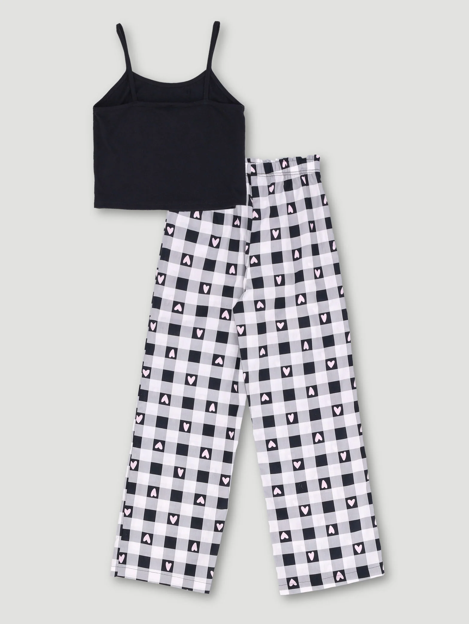 Girls Check Long Woven Pant Set - Black - Image 2