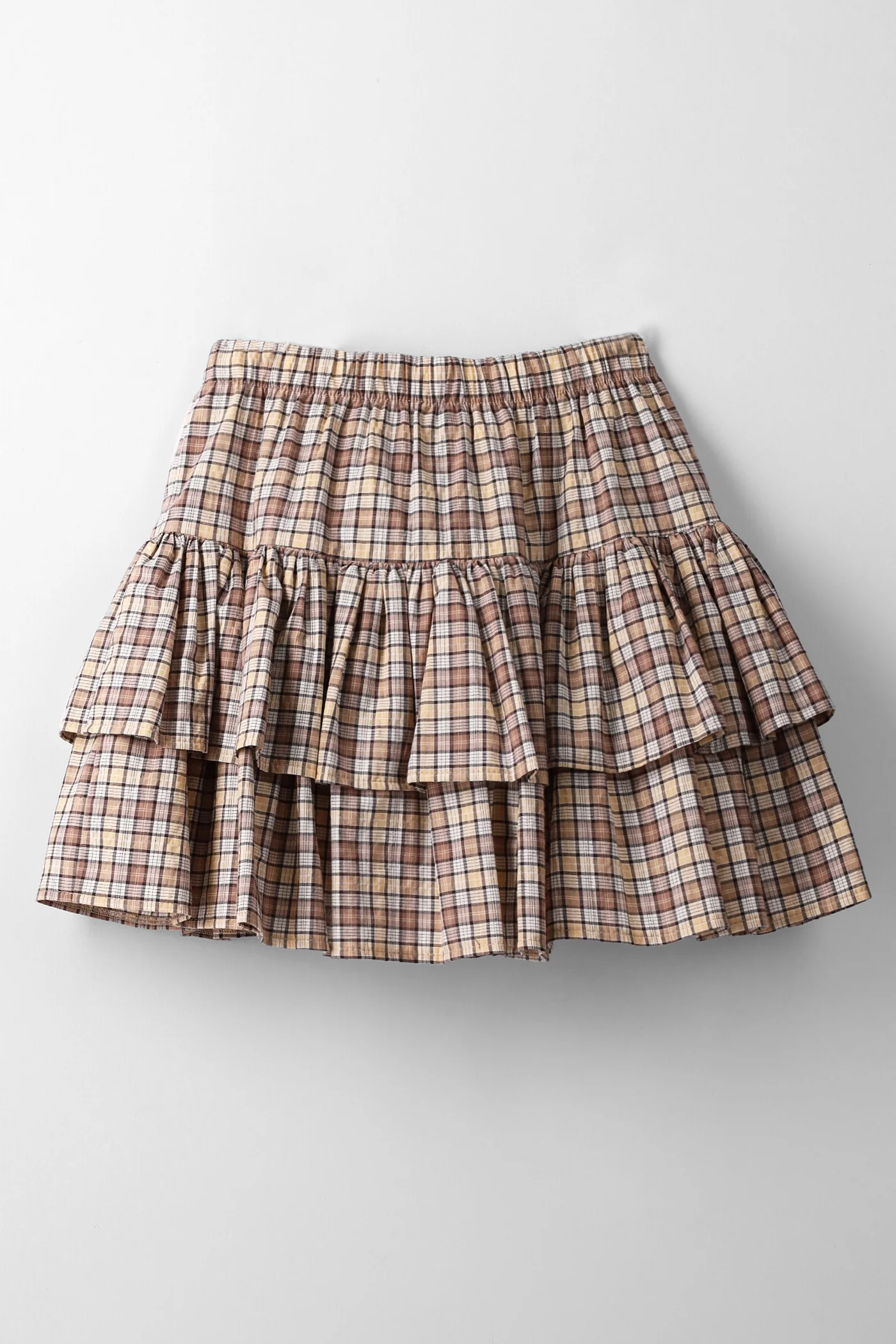Girls Check Rara Skirt With Mock Tie - Brown - Image 2