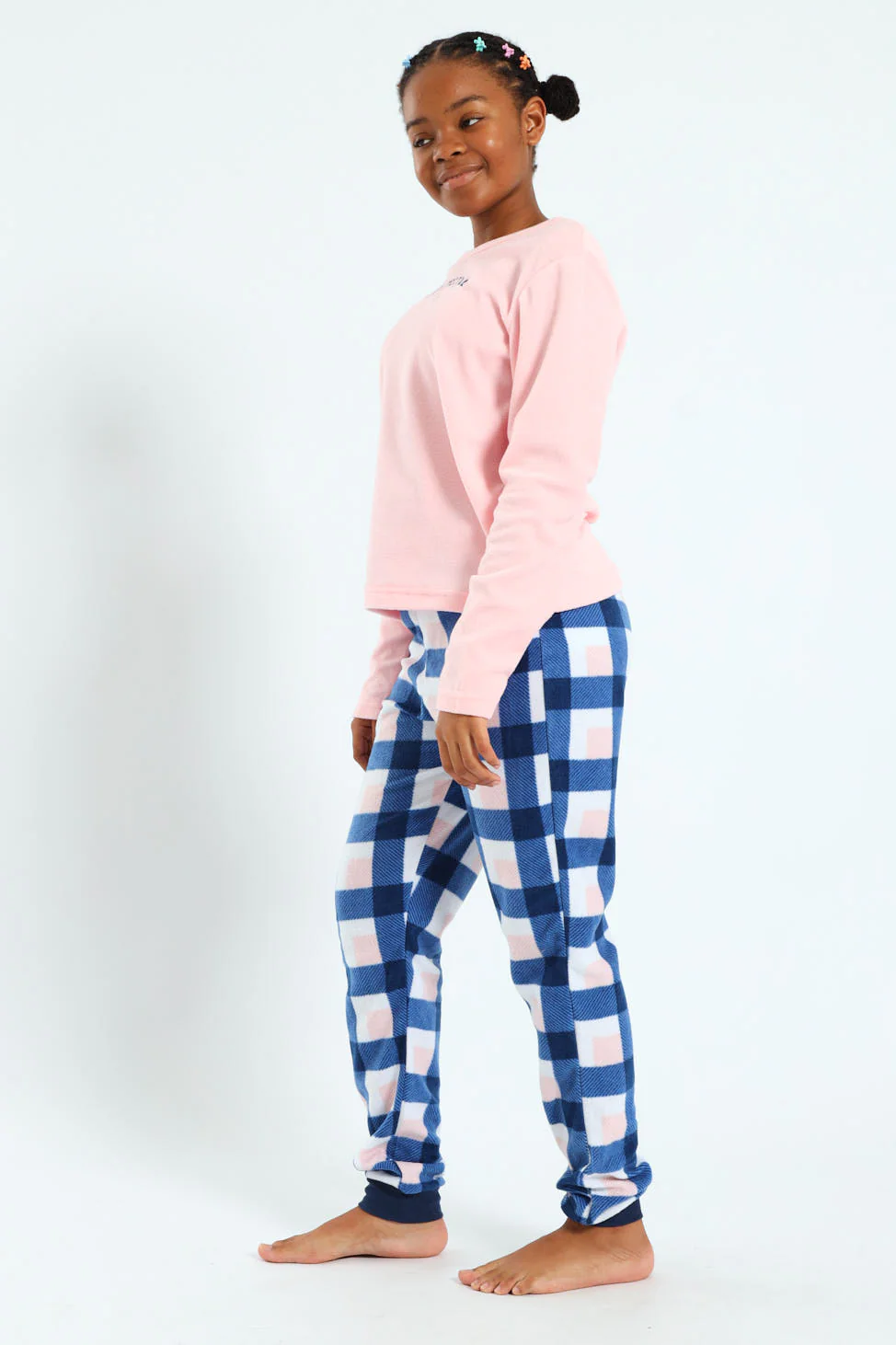 Girls Check Bottoms Sleep Set - Pink - Image 2