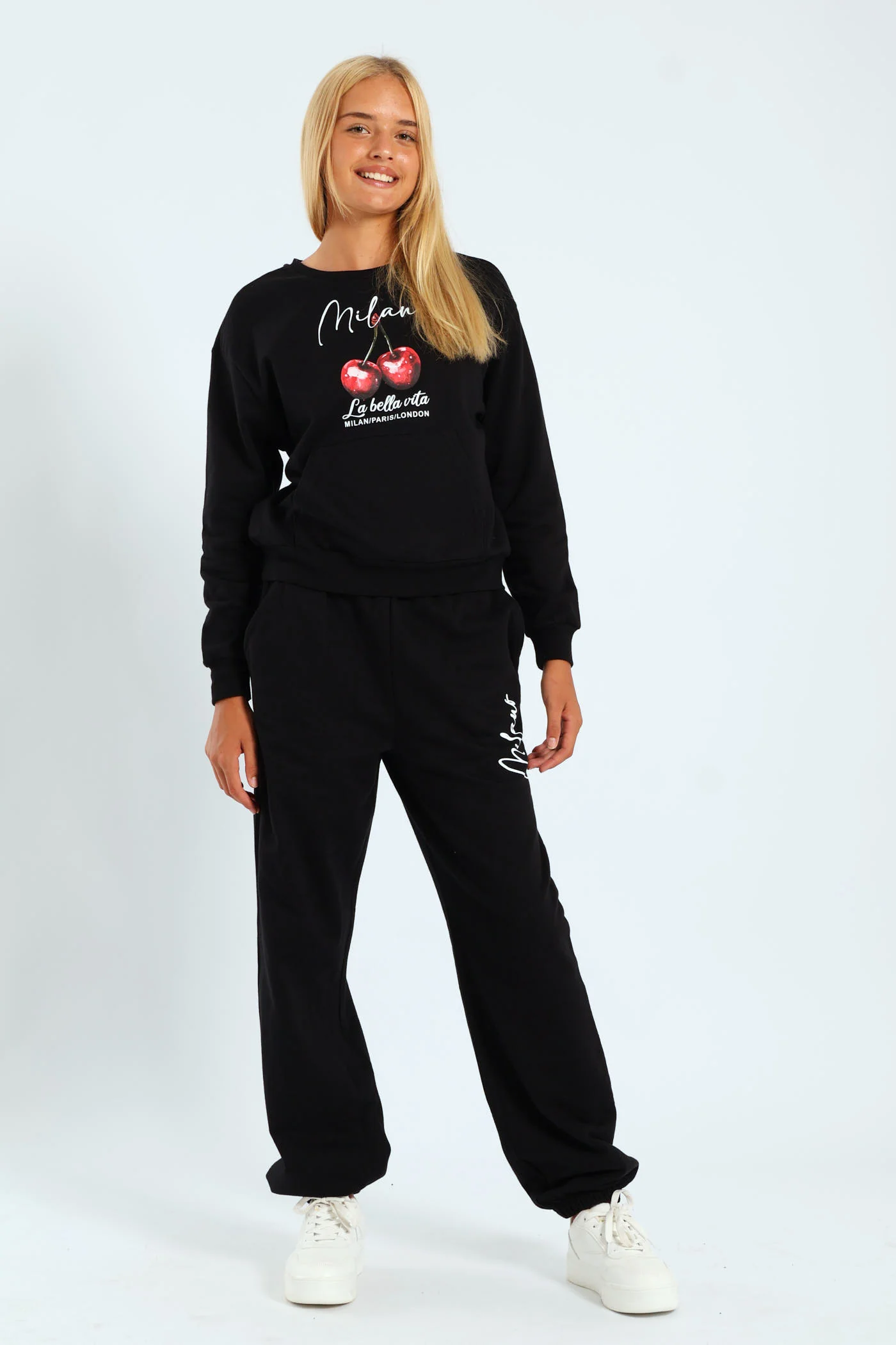 Girls Cherry Fleece Jogger - Black - Image 2