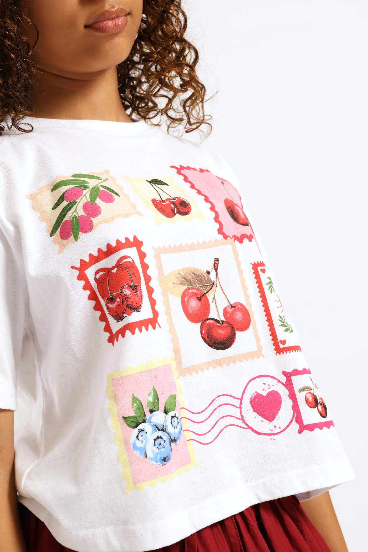 Girls Cherry Stamp Tee - White - Image 2