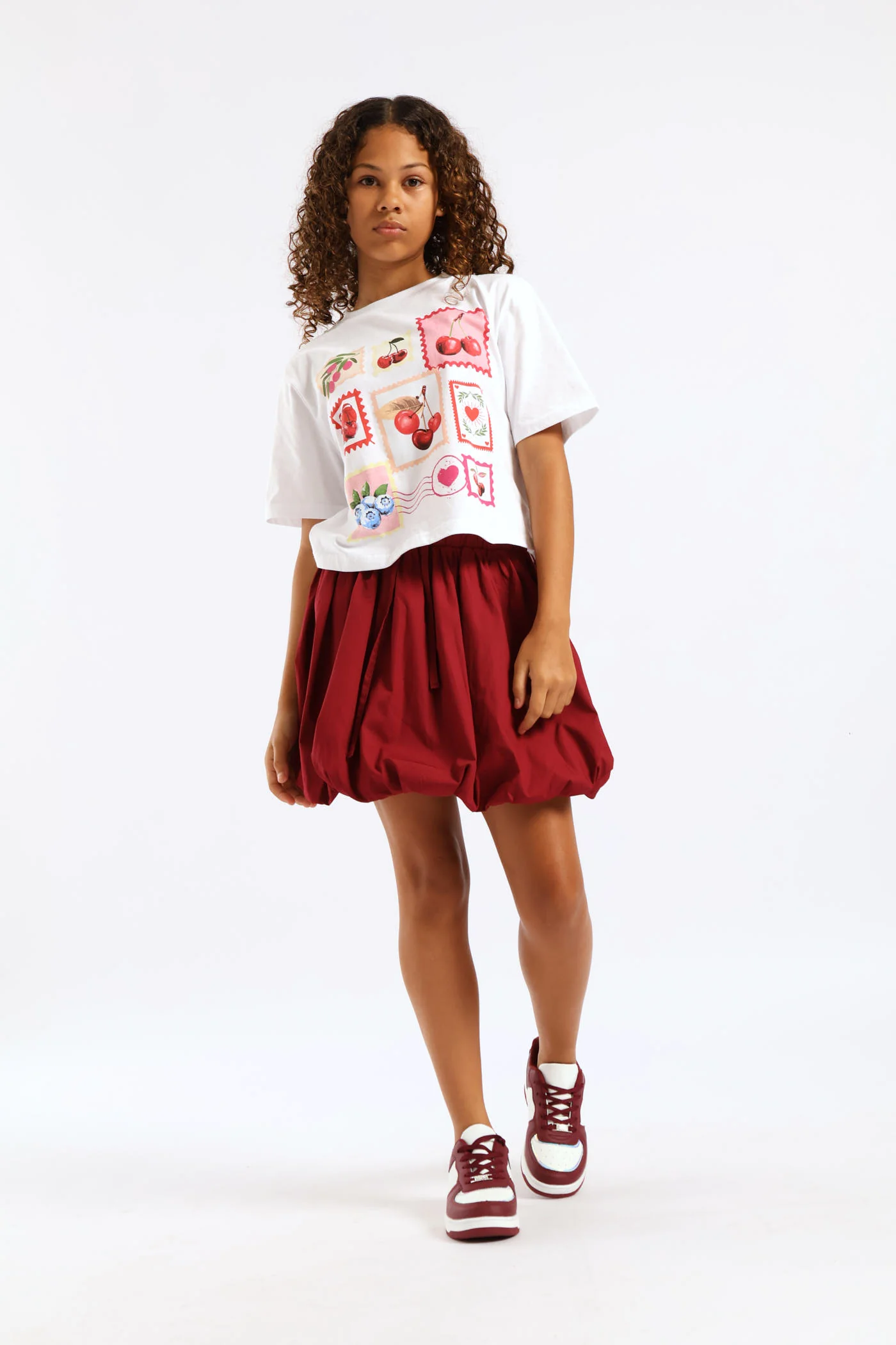 Girls Cherry Stamp Tee - White - Image 3