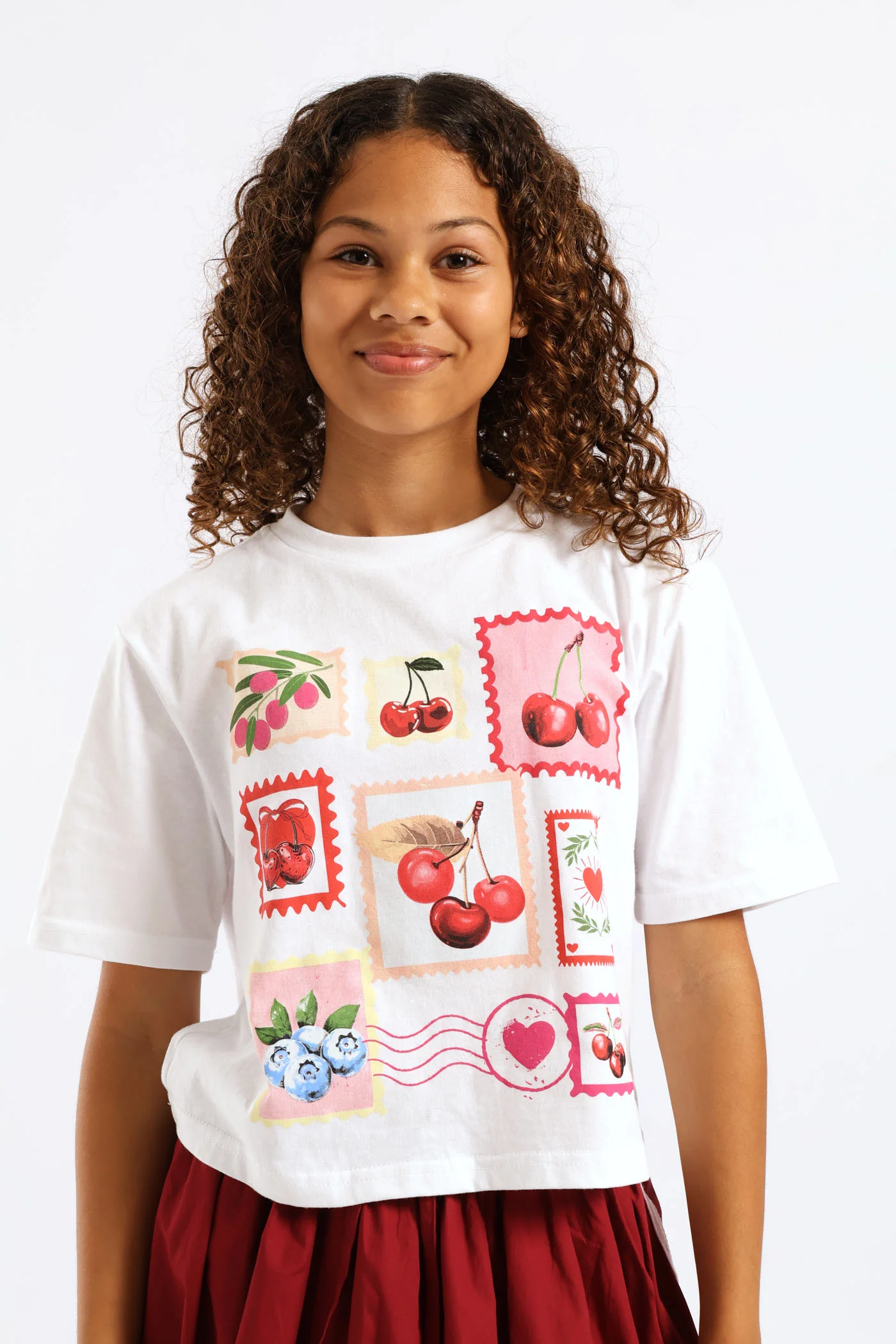 Girls Cherry Stamp Tee - White - Image 4