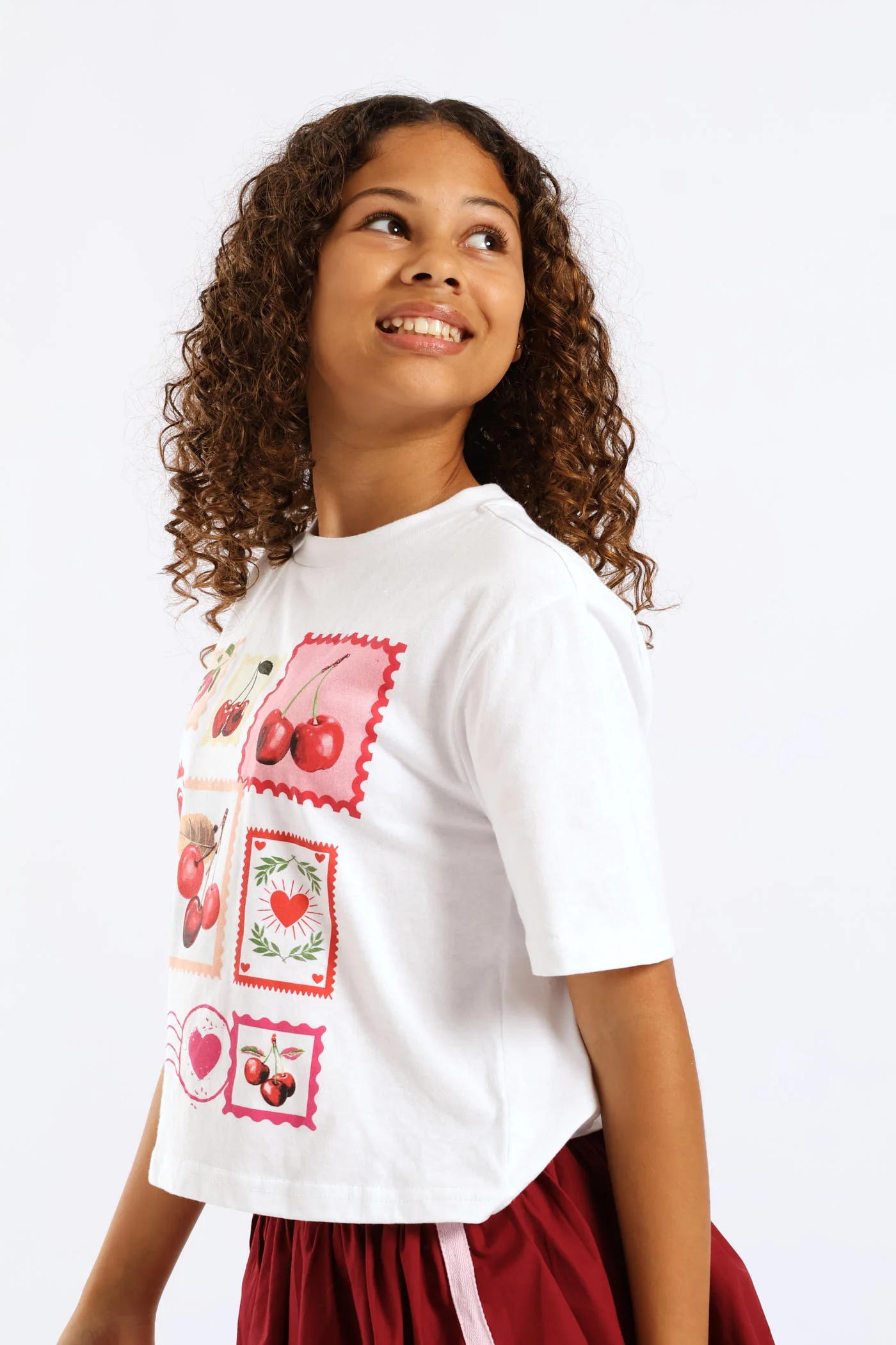 Girls Cherry Stamp Tee - White - Image 5