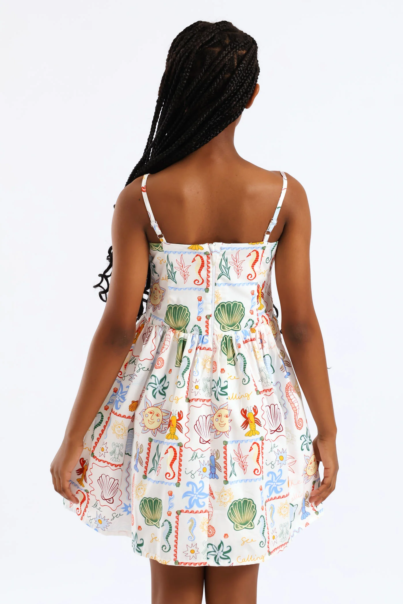 Girls Coastal Pt Fit & Flare Strappy Summer Dress - White - Image 3