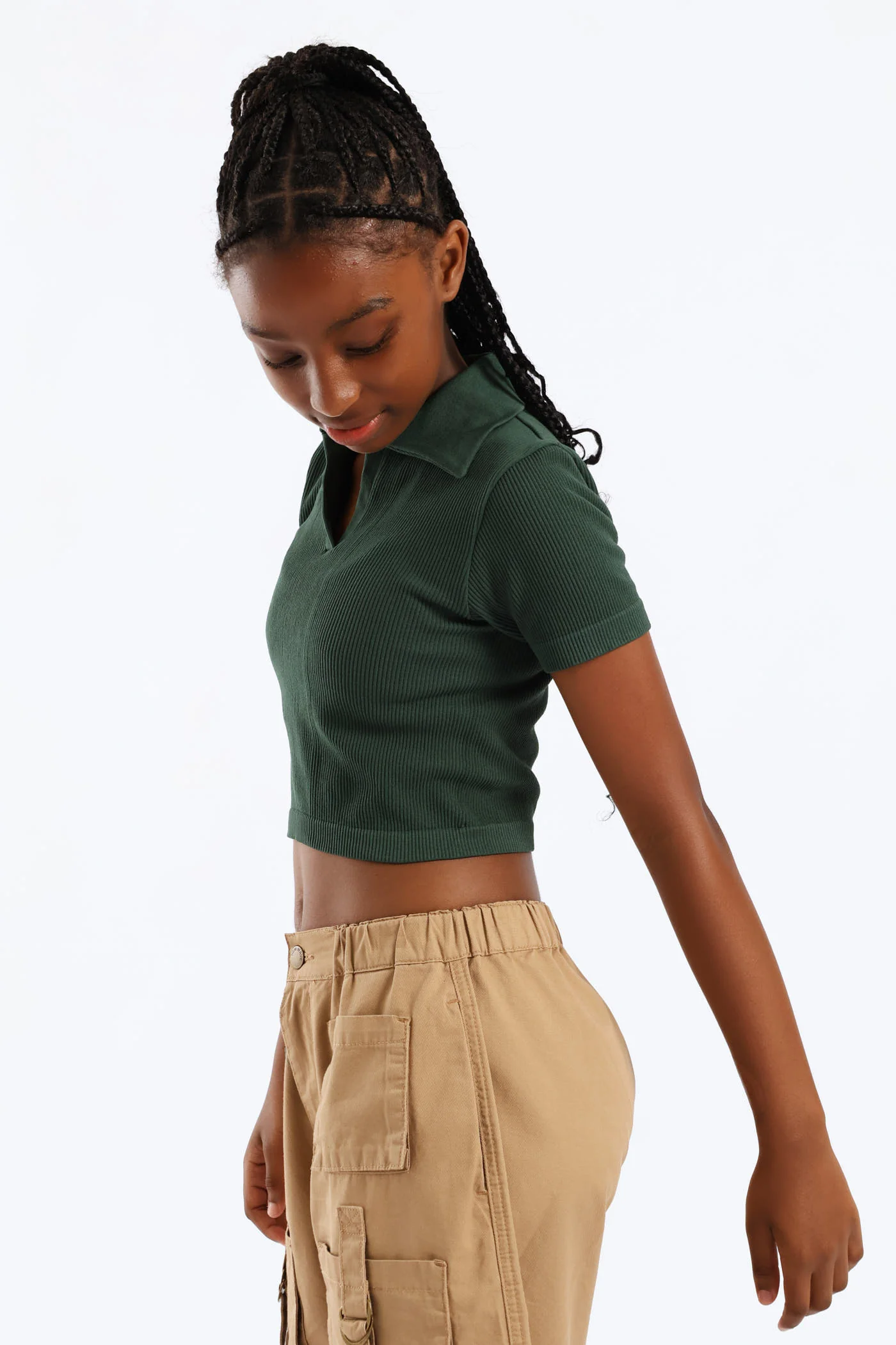 Girls Collared Seamless T-Shirt - Teal - Image 3