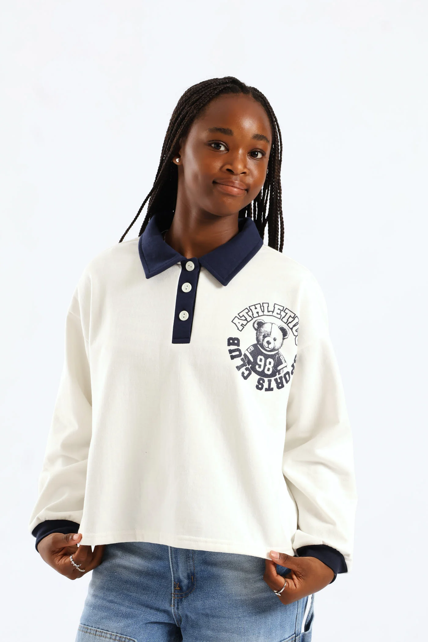 Girls College Contrast Pullover - Cream/Navy - Image 6