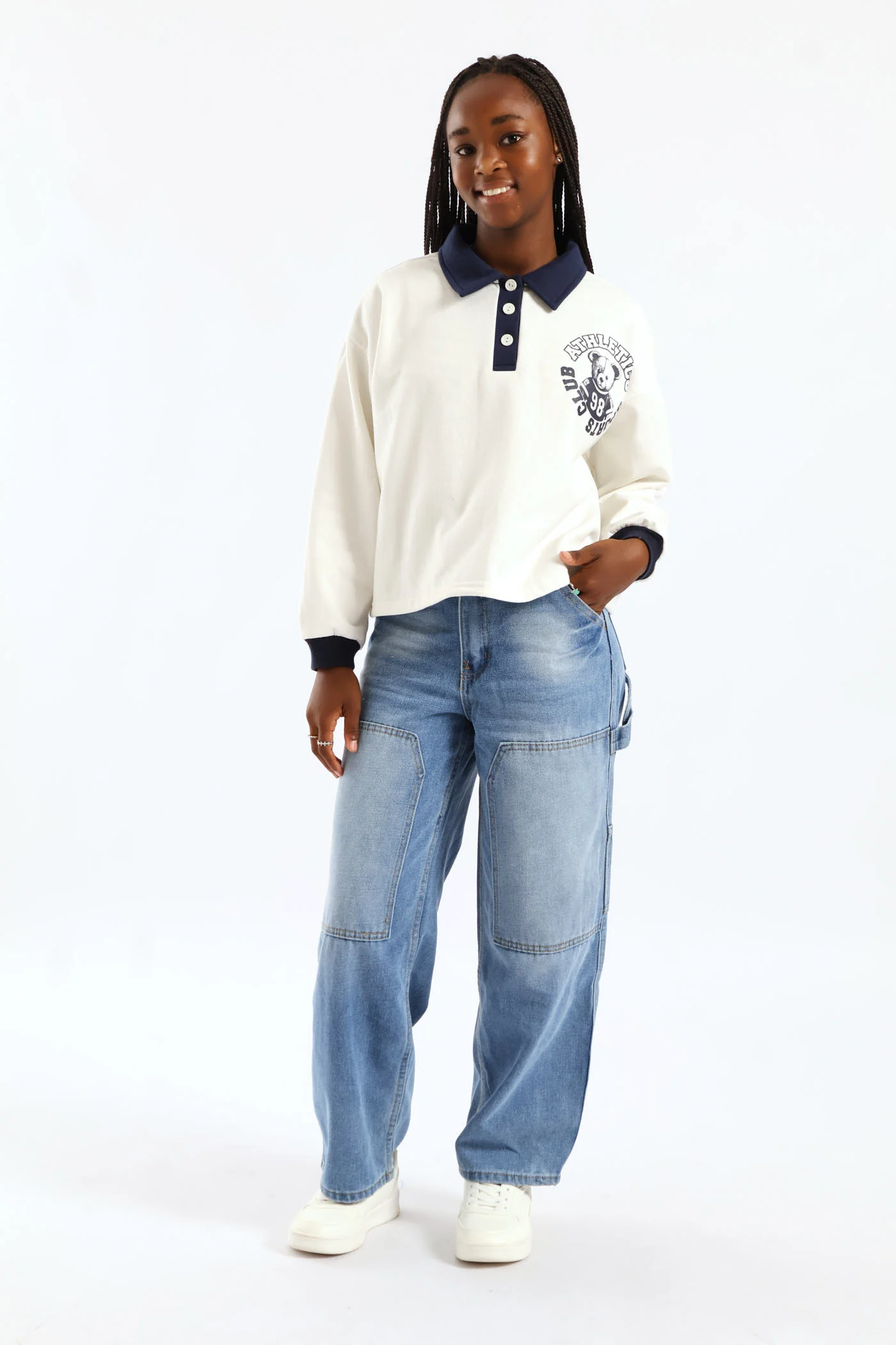 Girls College Contrast Pullover - Cream/Navy - Image 8