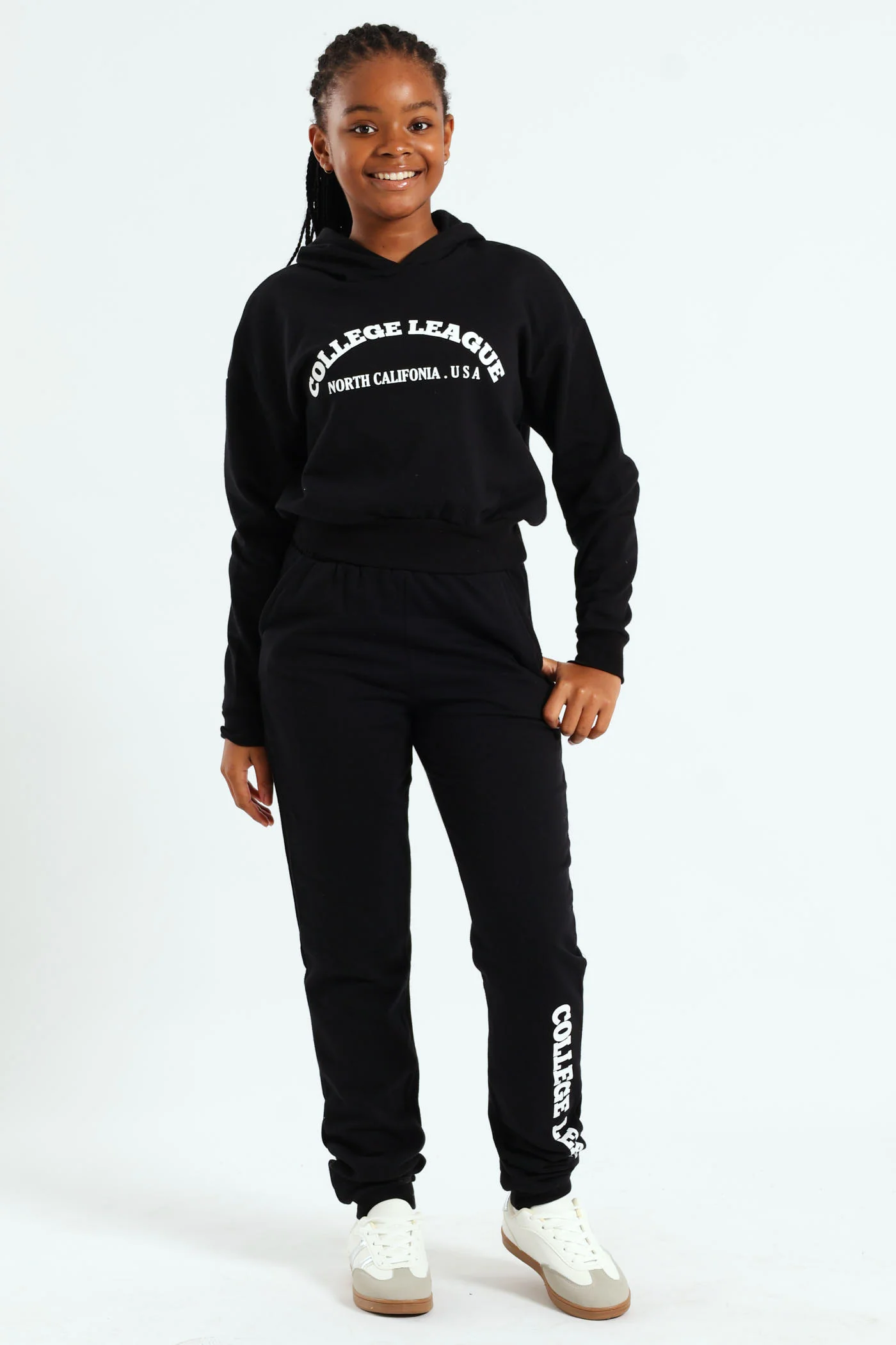 Girls College Fleece Hoody - Black - Image 4
