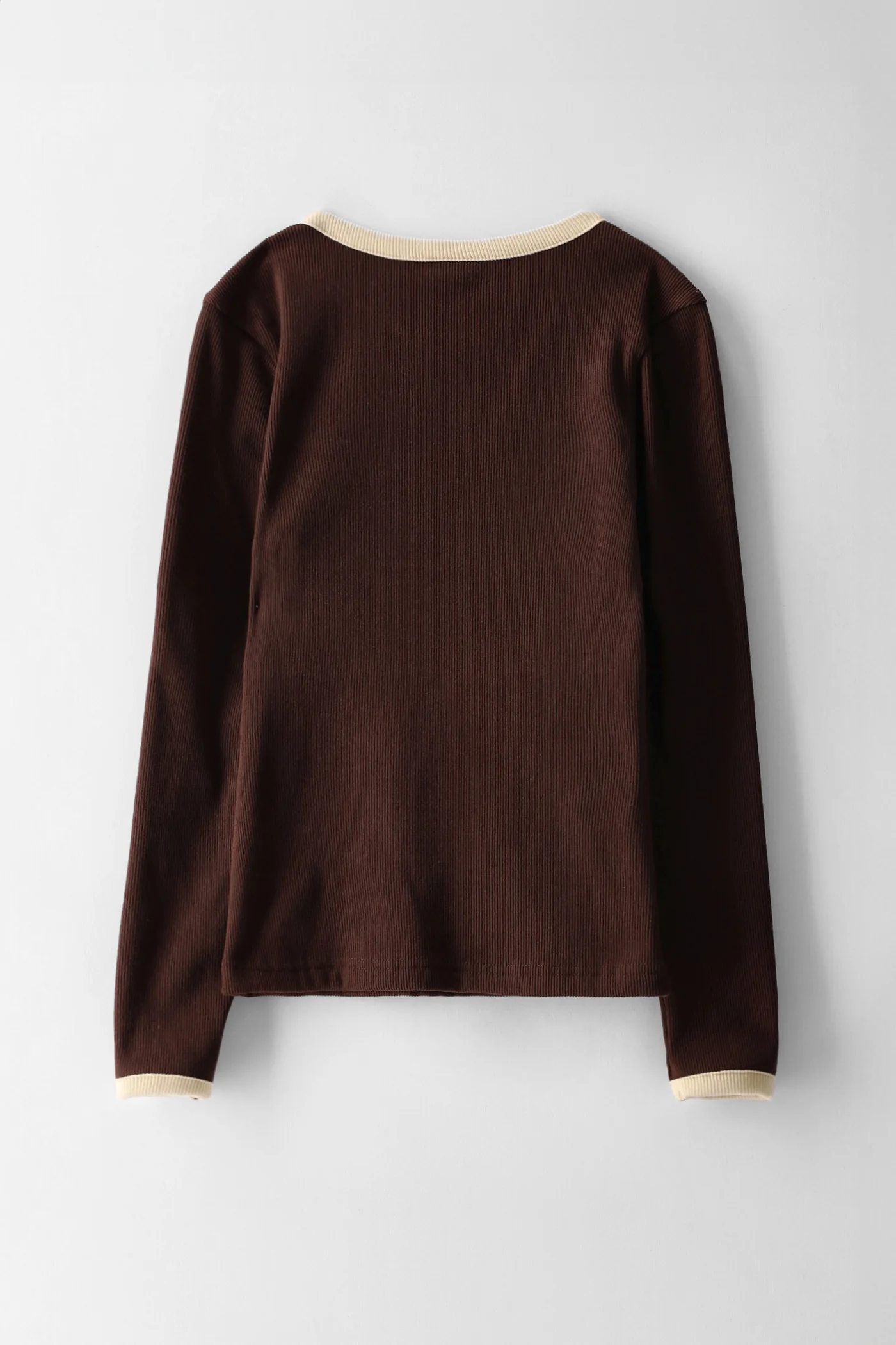 Girls Contrast Binding Ribbed Long Sleeve Tee - Brown - Image 2