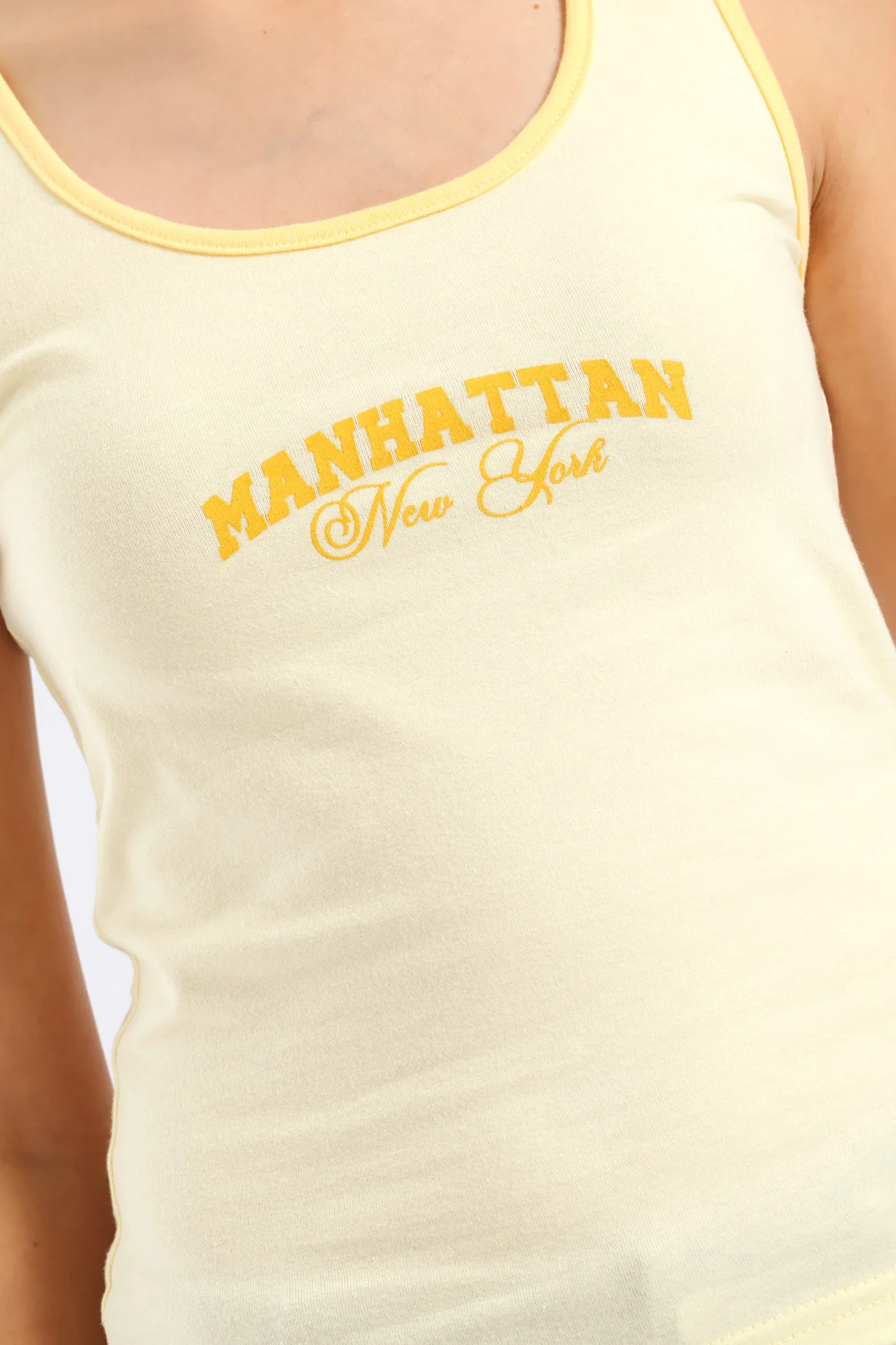 Girls Contrast Binding Scoop Neck Slogan Vest - Yellow - Image 2
