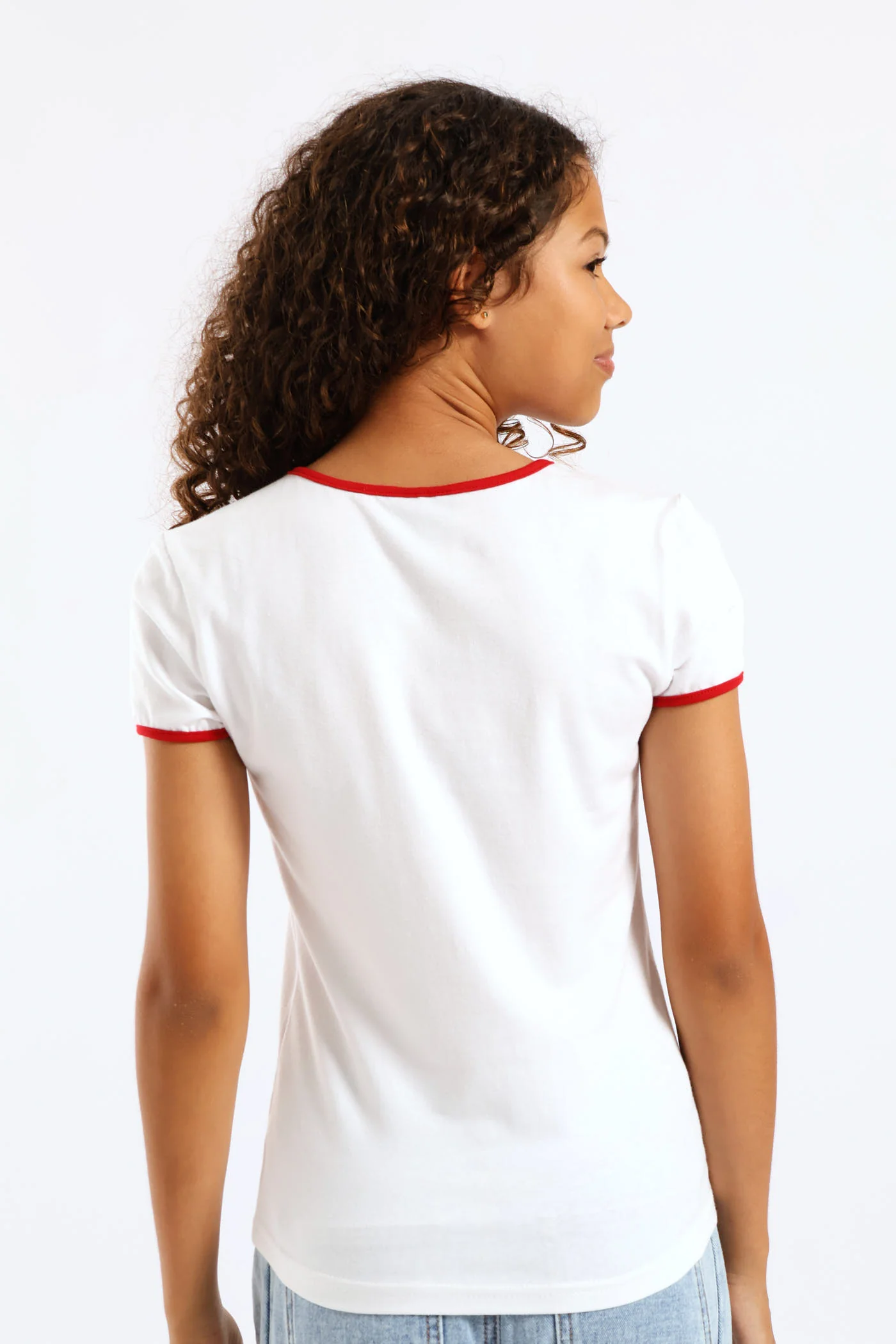 Girls Contrast Bound Basic Tee - White - Image 4