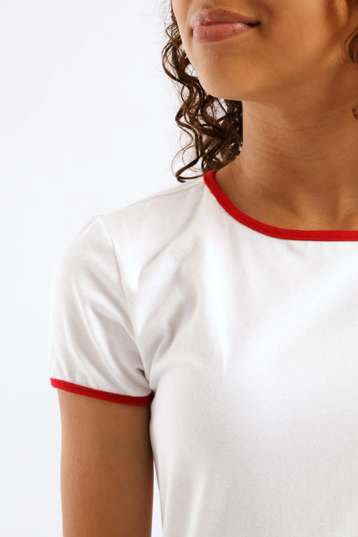 Girls Contrast Bound Basic Tee - White - Image 5