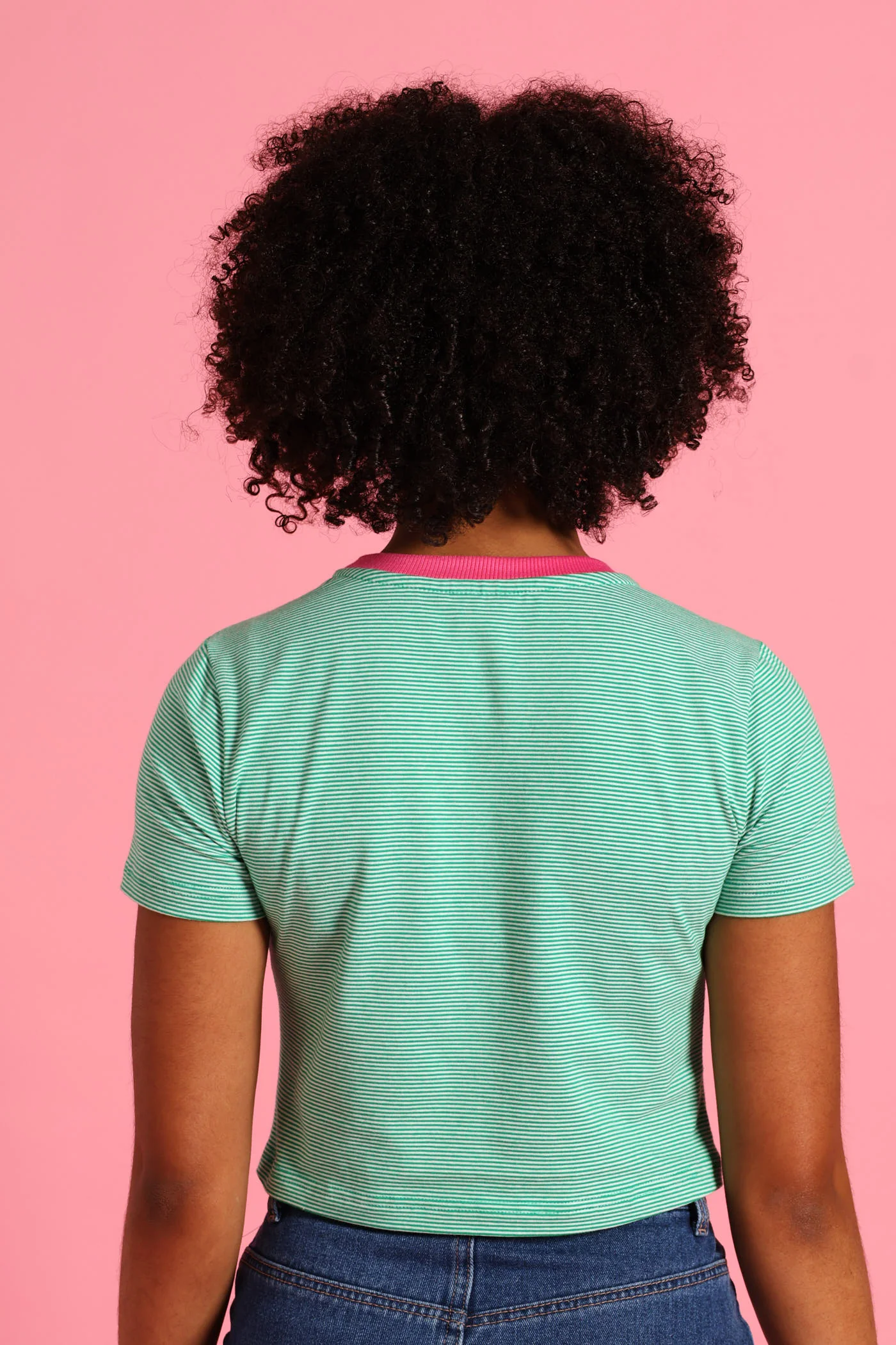 Girls Contrast Collar Basic Tee - White/Green - Image 4