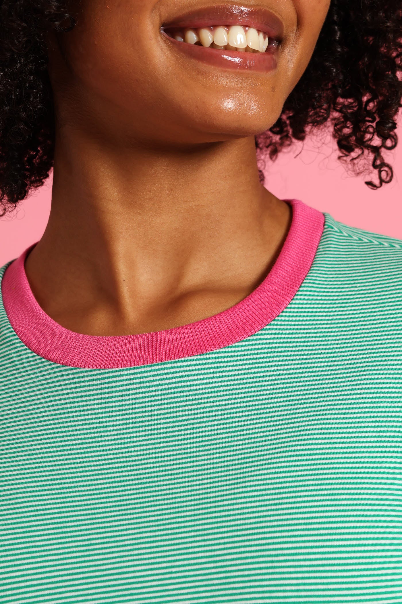 Girls Contrast Collar Basic Tee - White/Green - Image 5