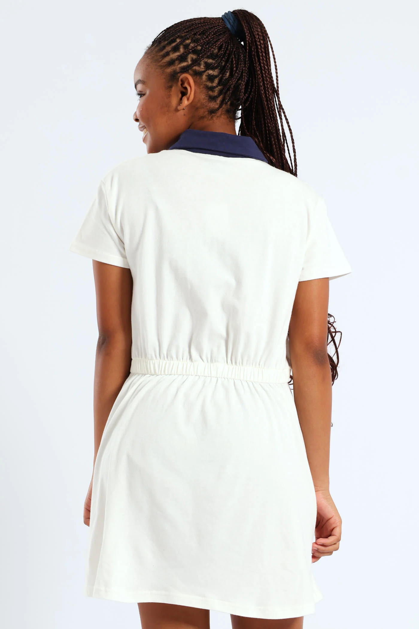 Girls Contrast Collar Combo Dress - Cream - Image 3