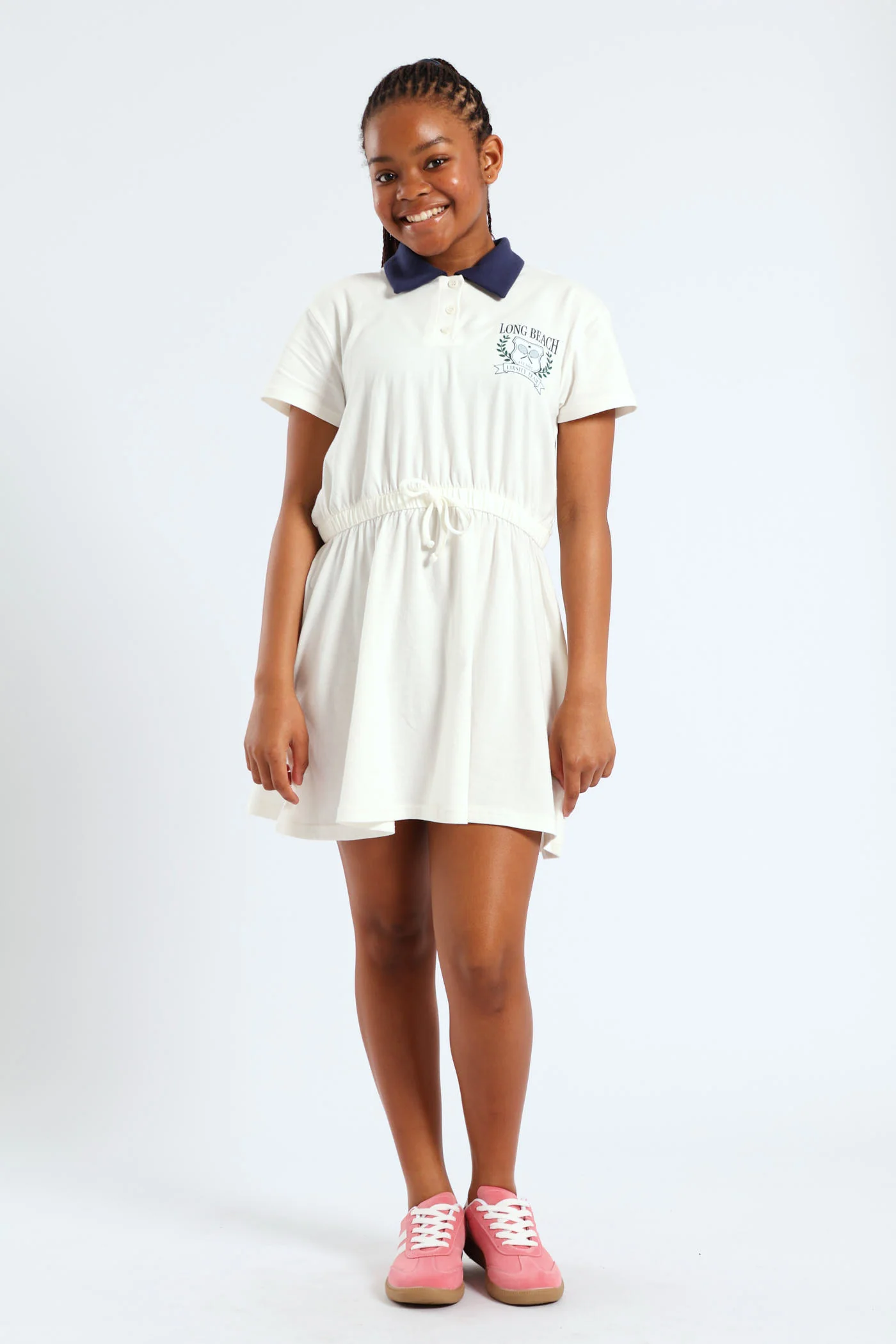 Girls Contrast Collar Combo Dress - Cream - Image 5