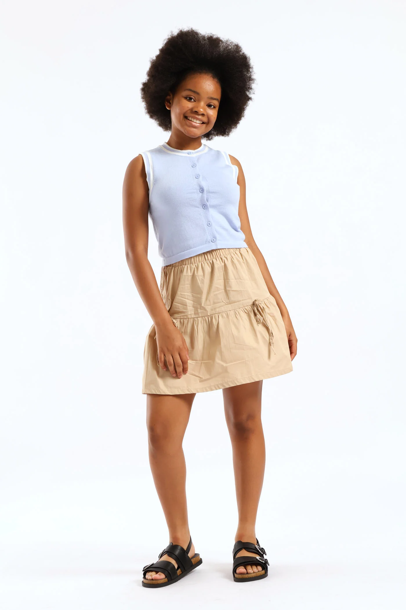 Girls Contrast Detail Button Through Vest - Blue - Image 4
