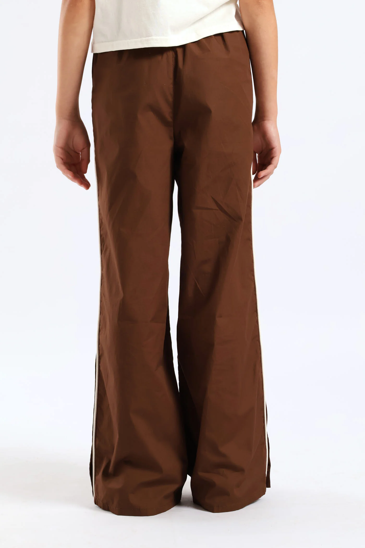Girls Contrast Piping Side Poppers Parachute Pants - Brown - Image 4