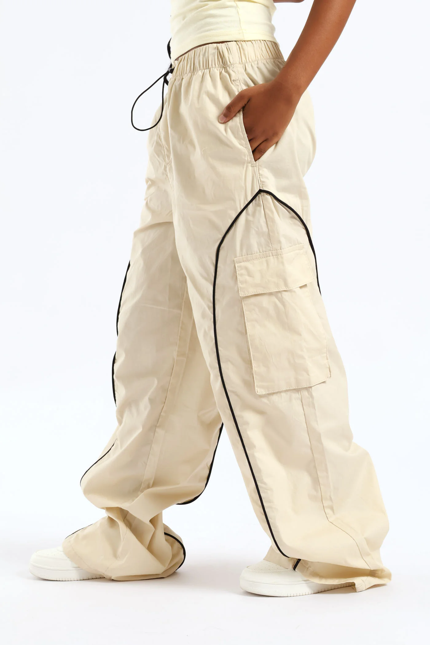 Girls Contrast Pipping Detail Cargo Pant - Stone - Image 3