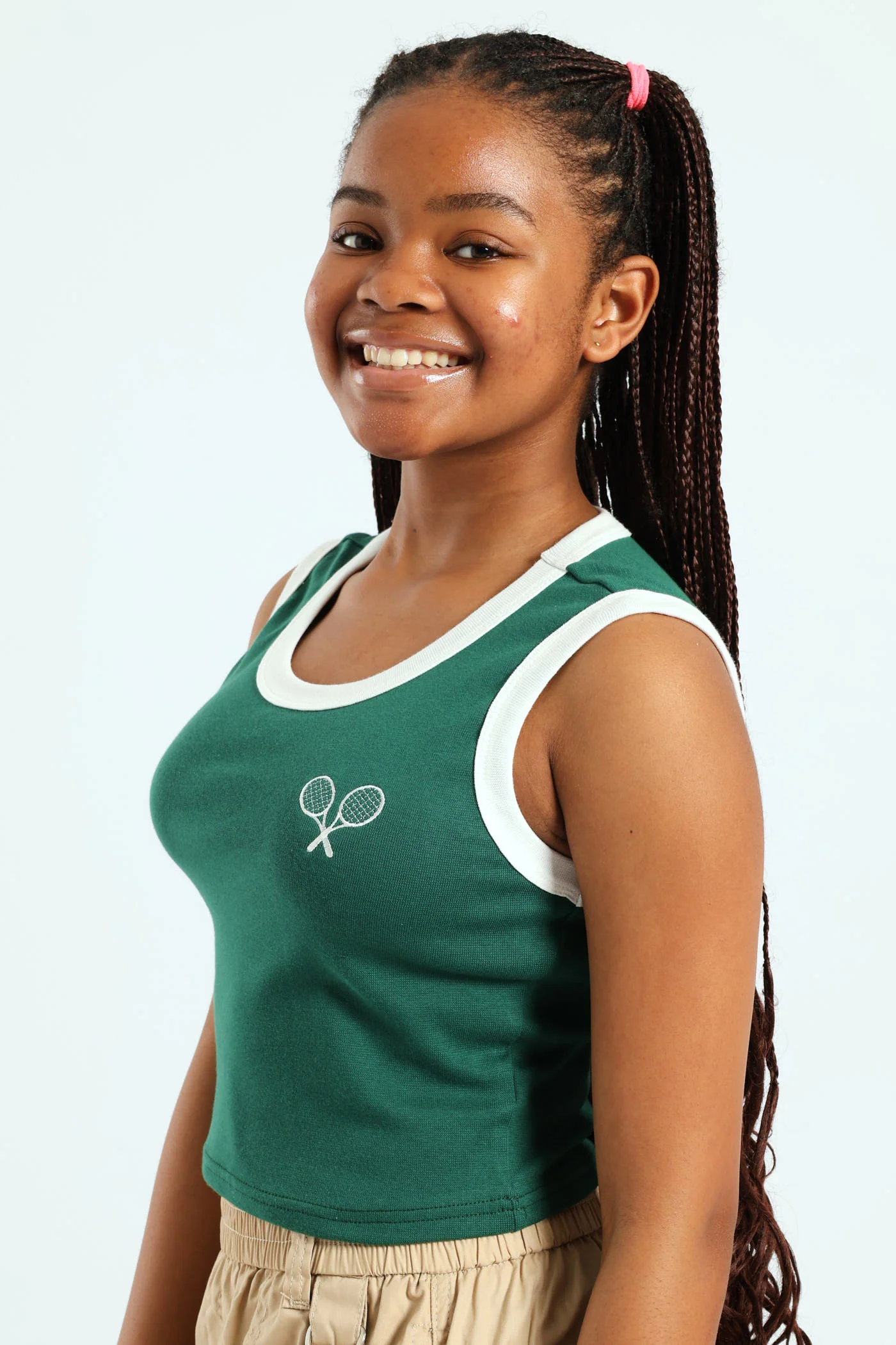 Girls Contrast Ribbed Vest - Green - Image 5