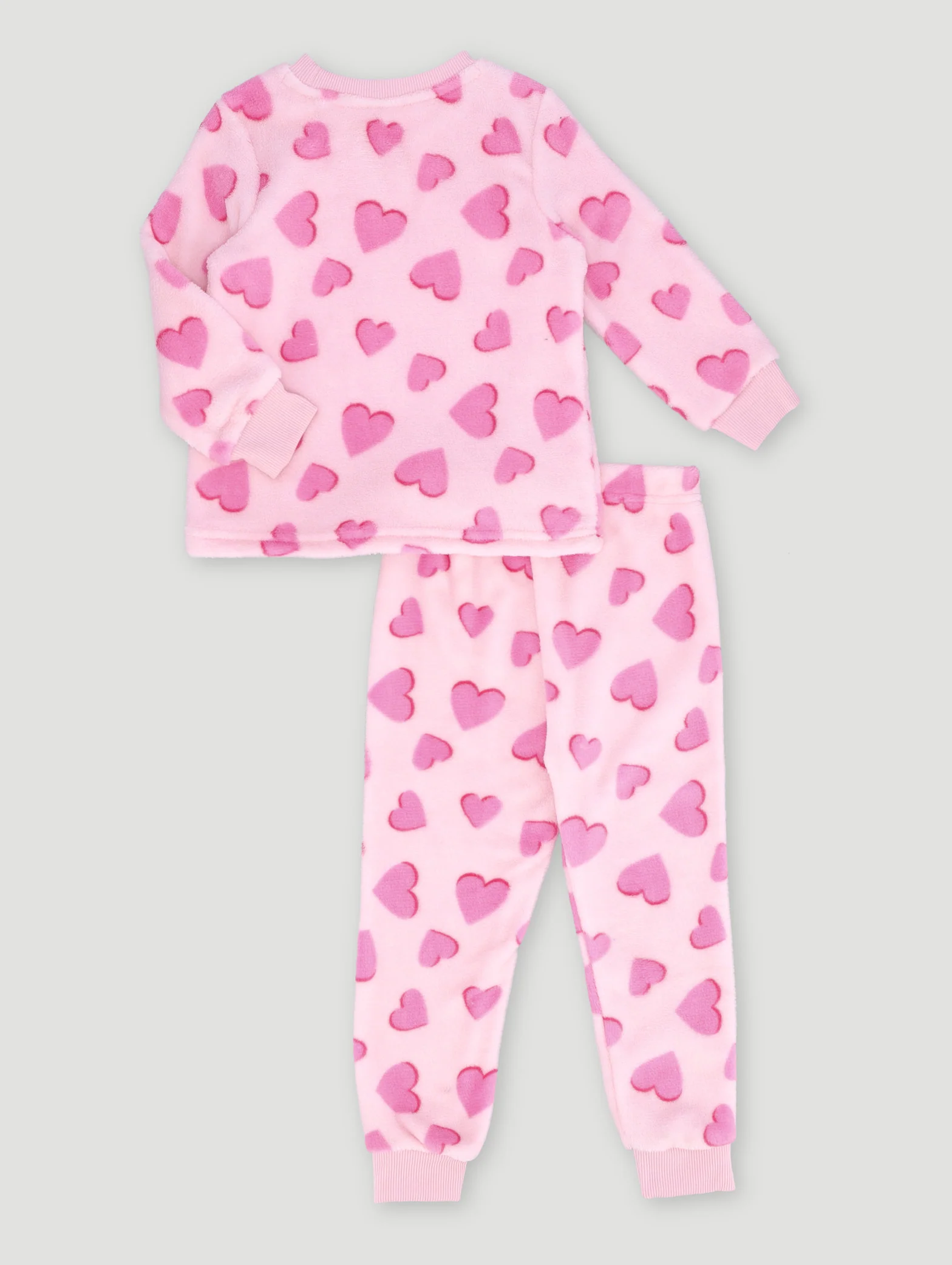Girls Coral Fleece Strawberries & Hearts Sleep Set - Pink - Image 2